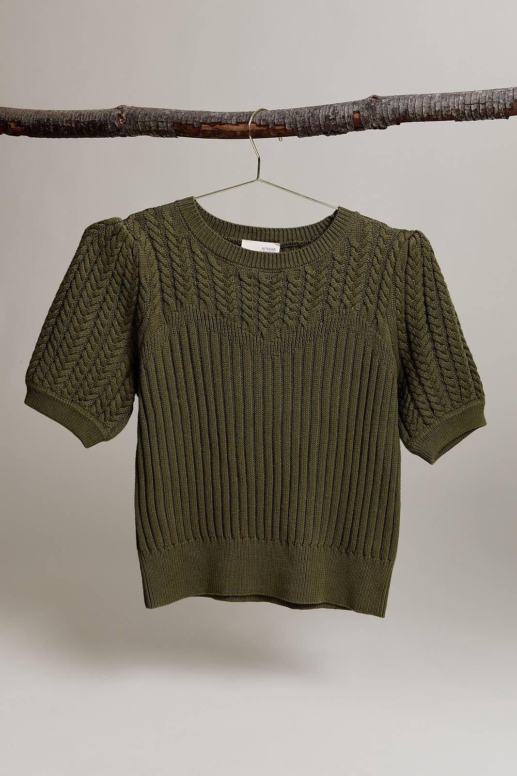 Short Sleeve Cable Knit Sweater