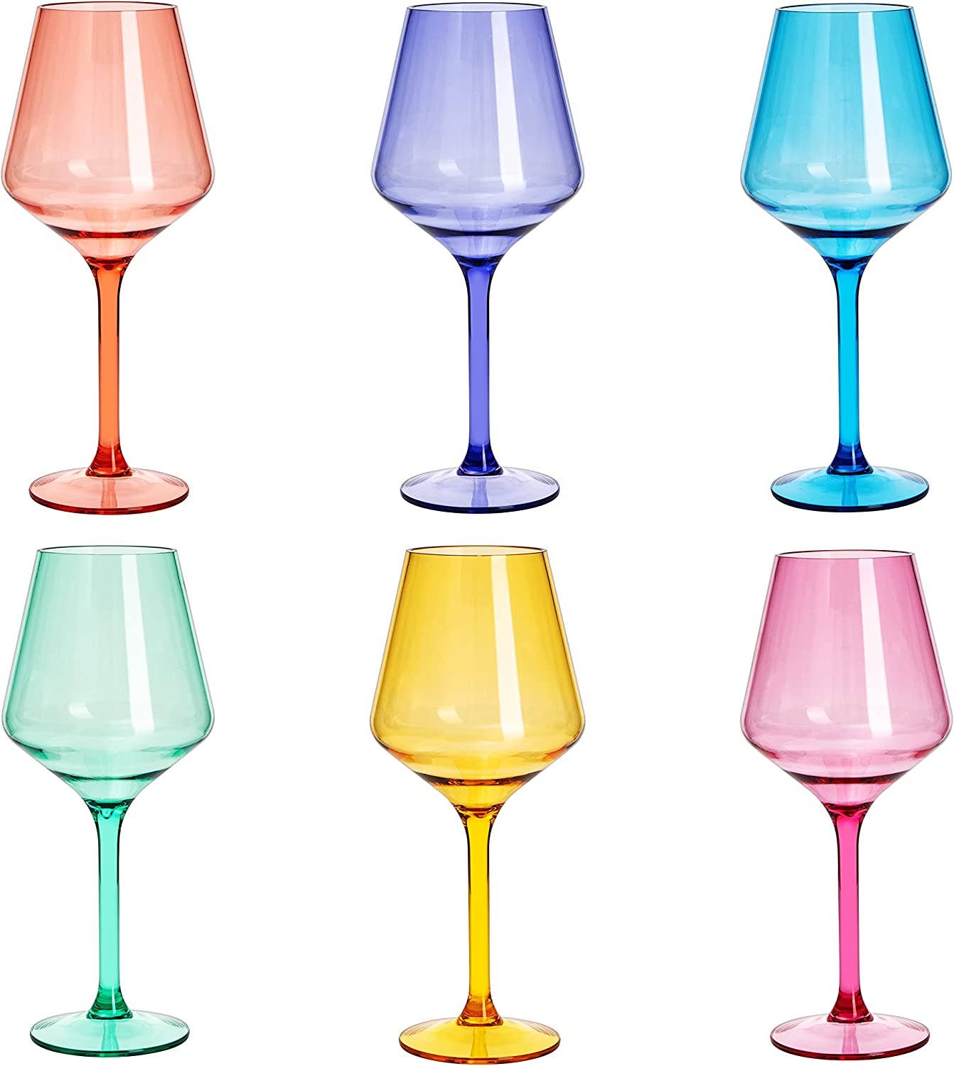 Unbreakable Colored Stemmed Acrylic Wine Glasses Set of 6