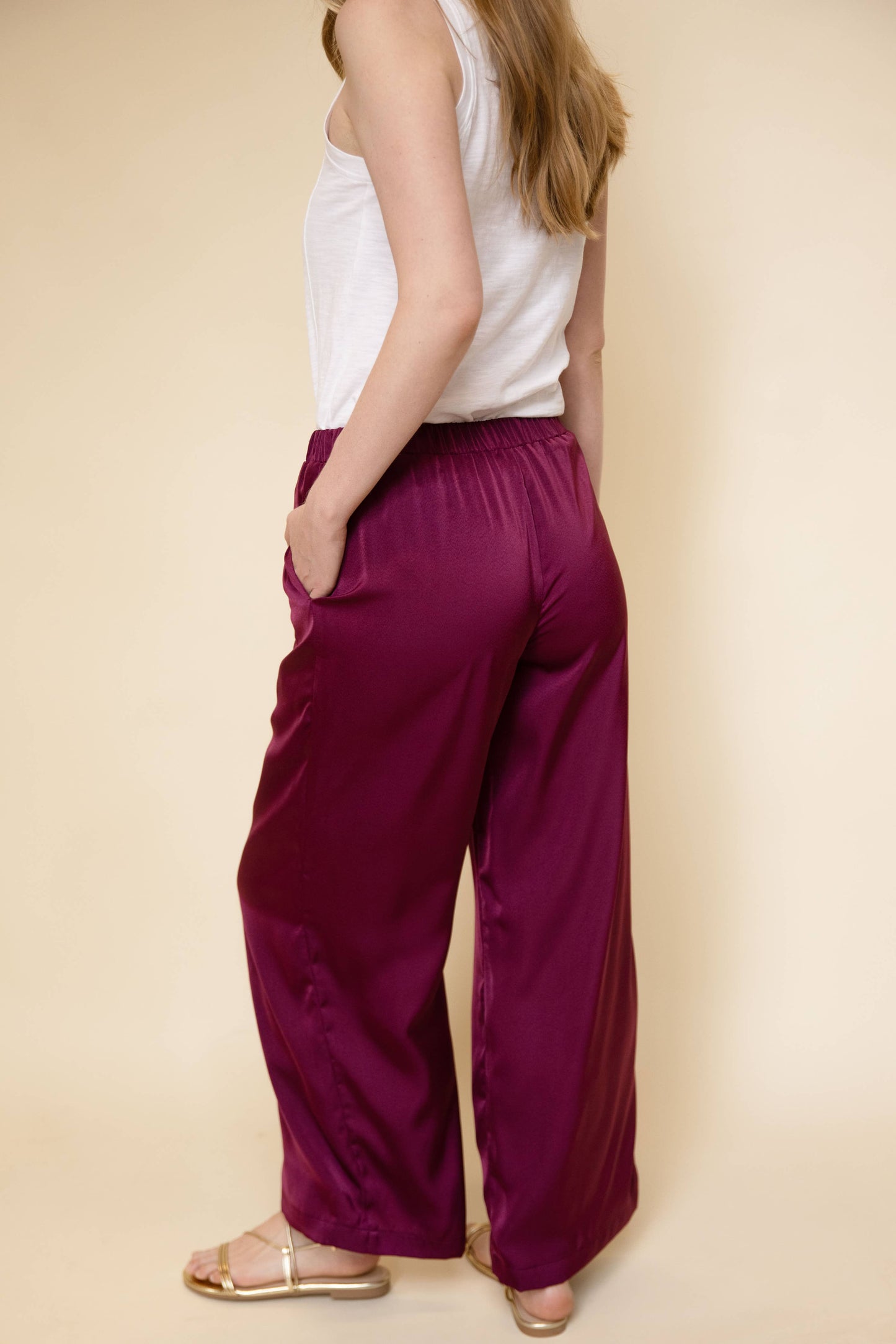 Solid Satin Wide Leg Pants