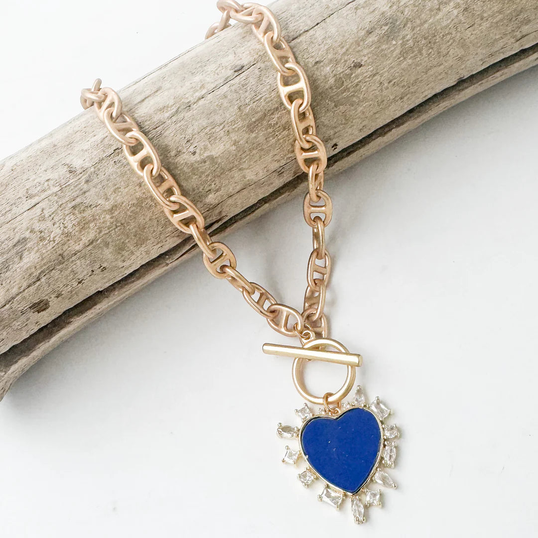 Clear CZ Trimmed Colored Heart on Helix Chain