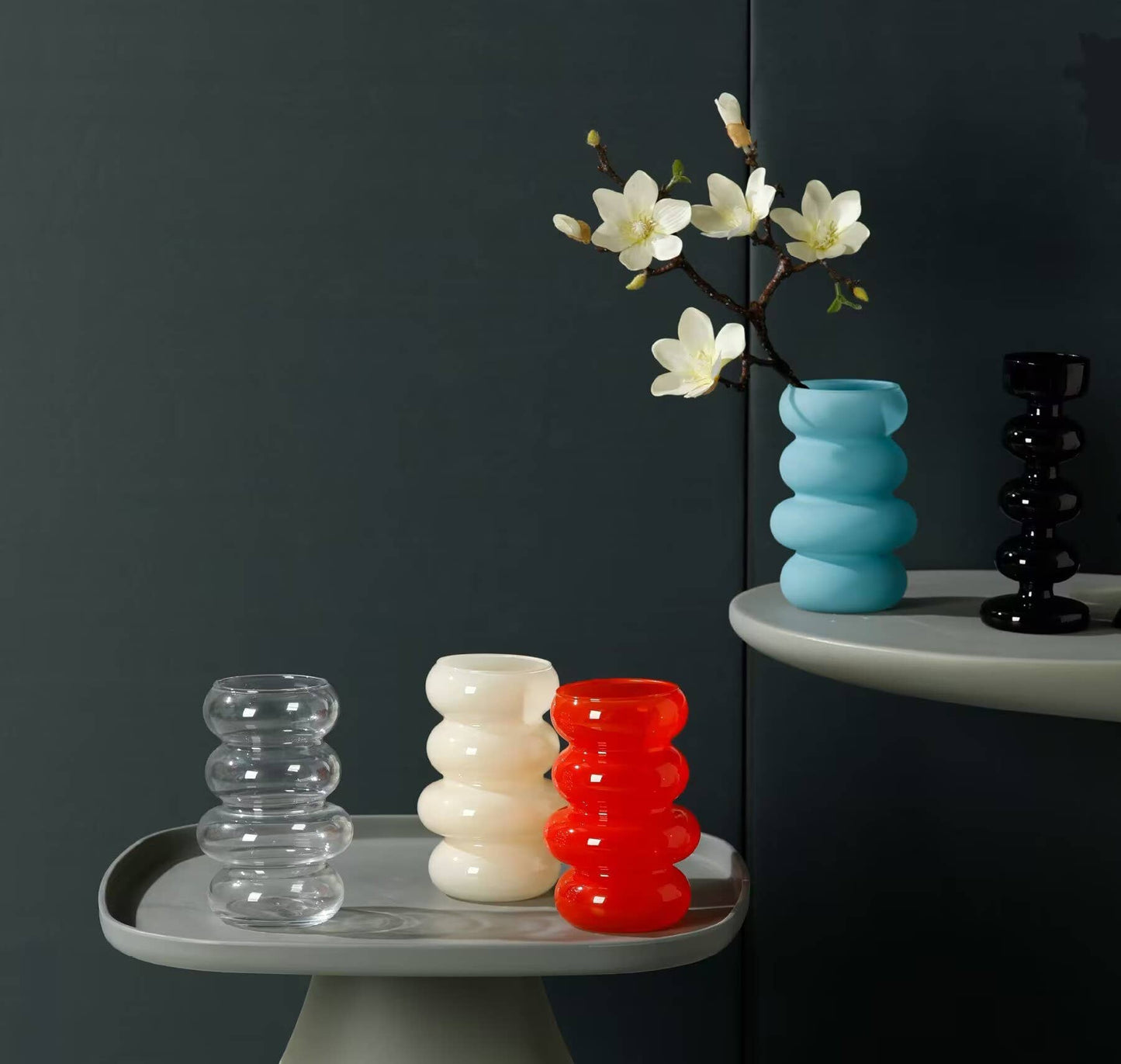 Glass Floral Vase, Small Vase w/Ring Layers, Tabletop Vases
