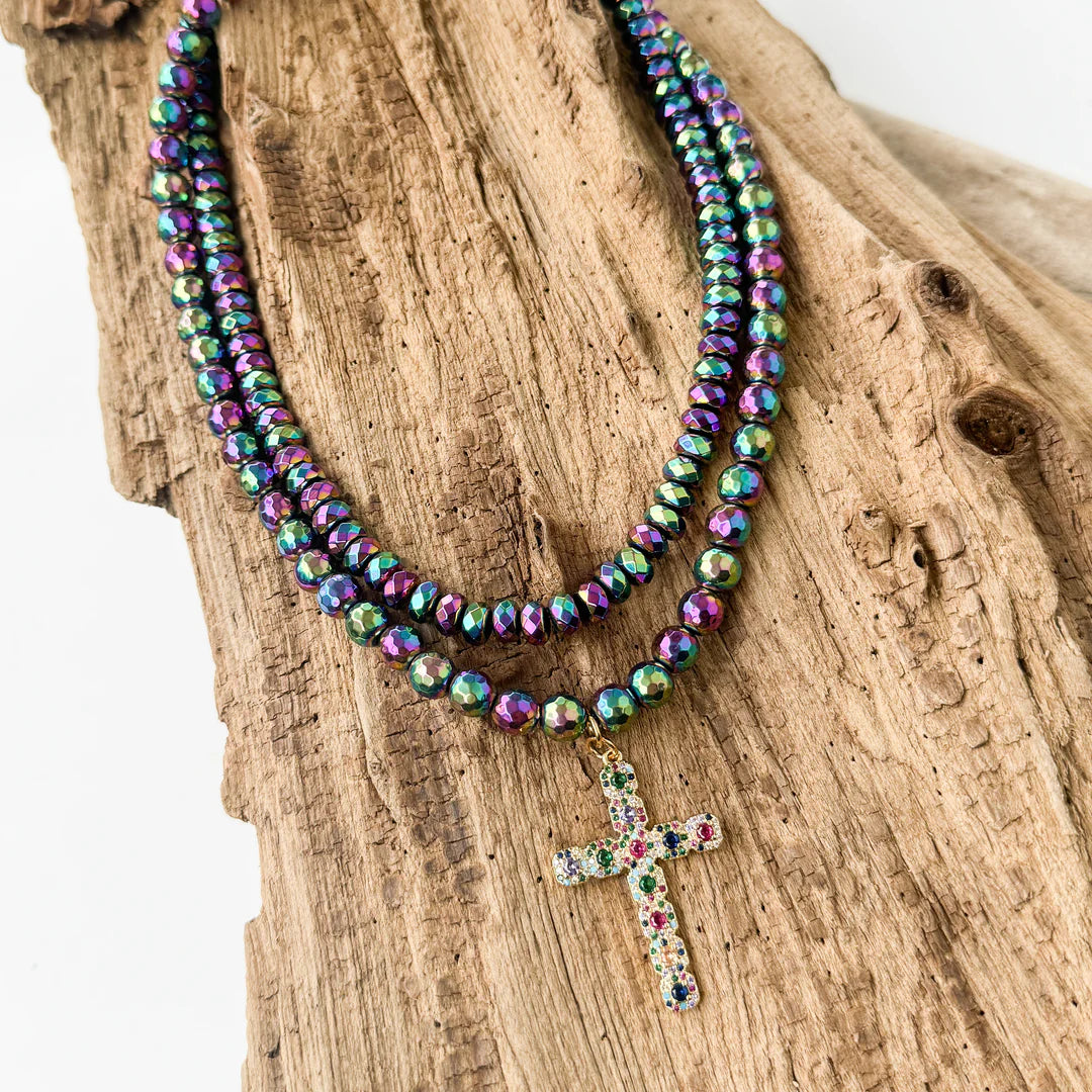 Multicolor Cross on Gemstone