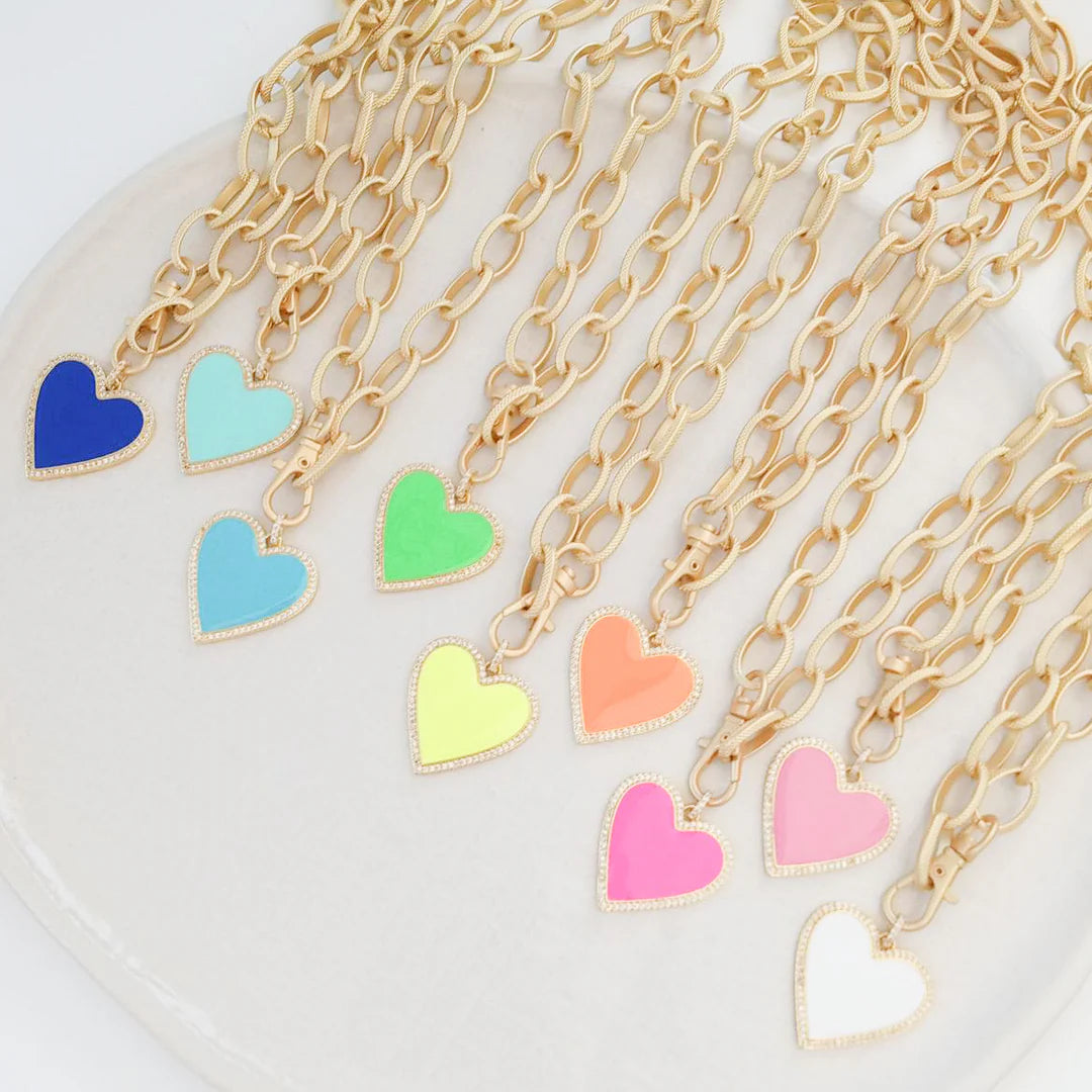 Etched Gold Chain with Enamel Heart