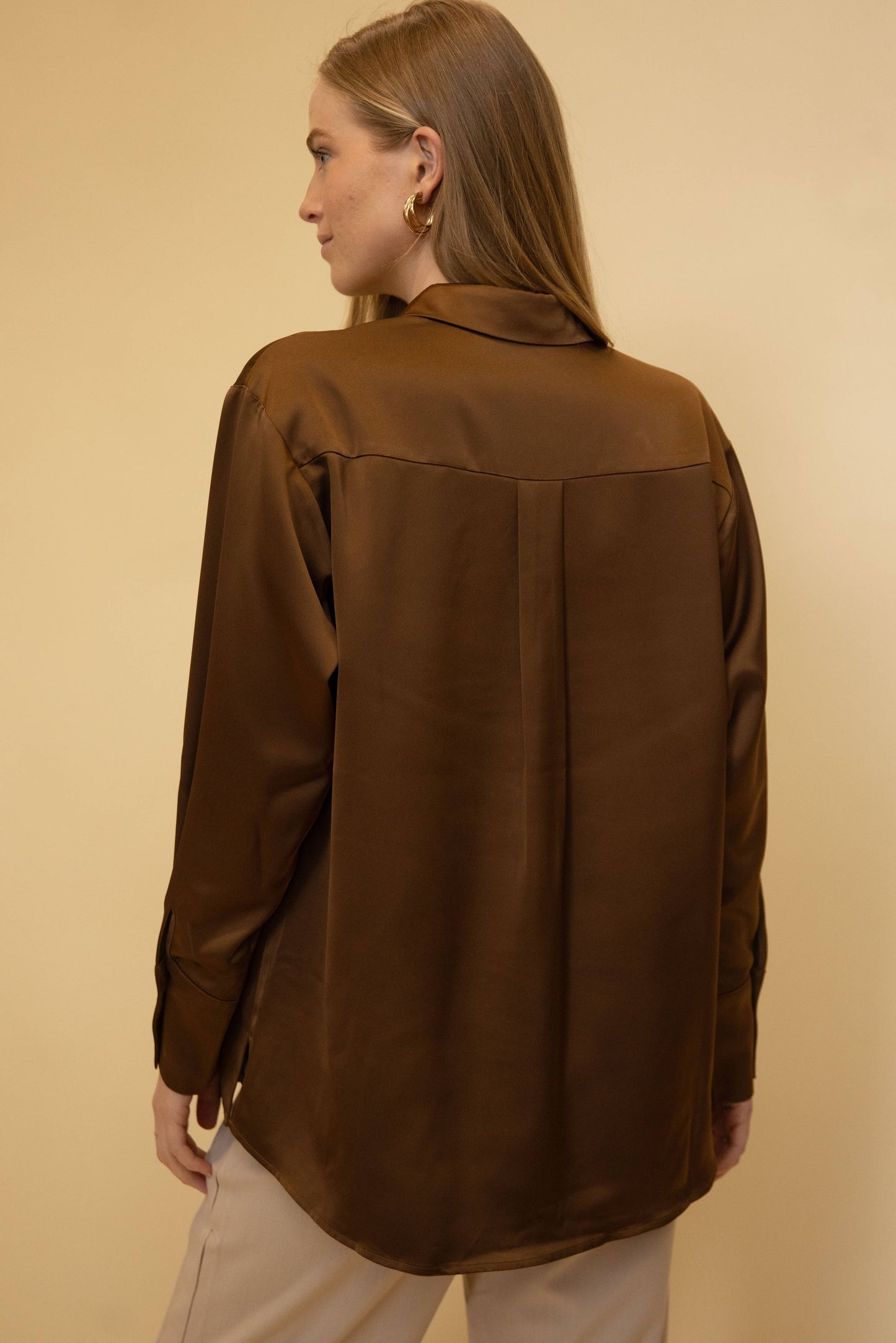 Satin Placket Cover Button Up Shirt