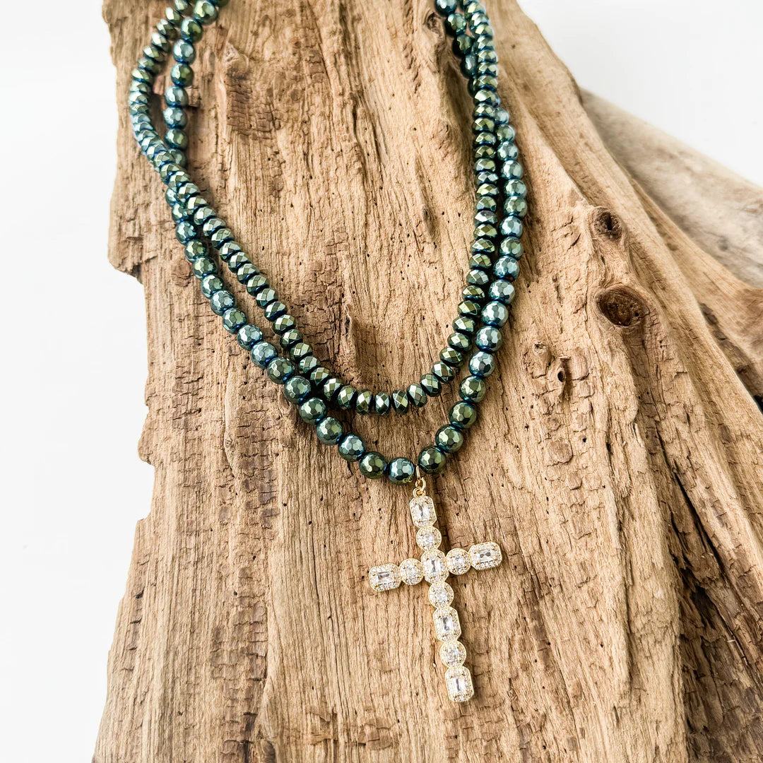 Large Clear CZ Cross on Gemstone