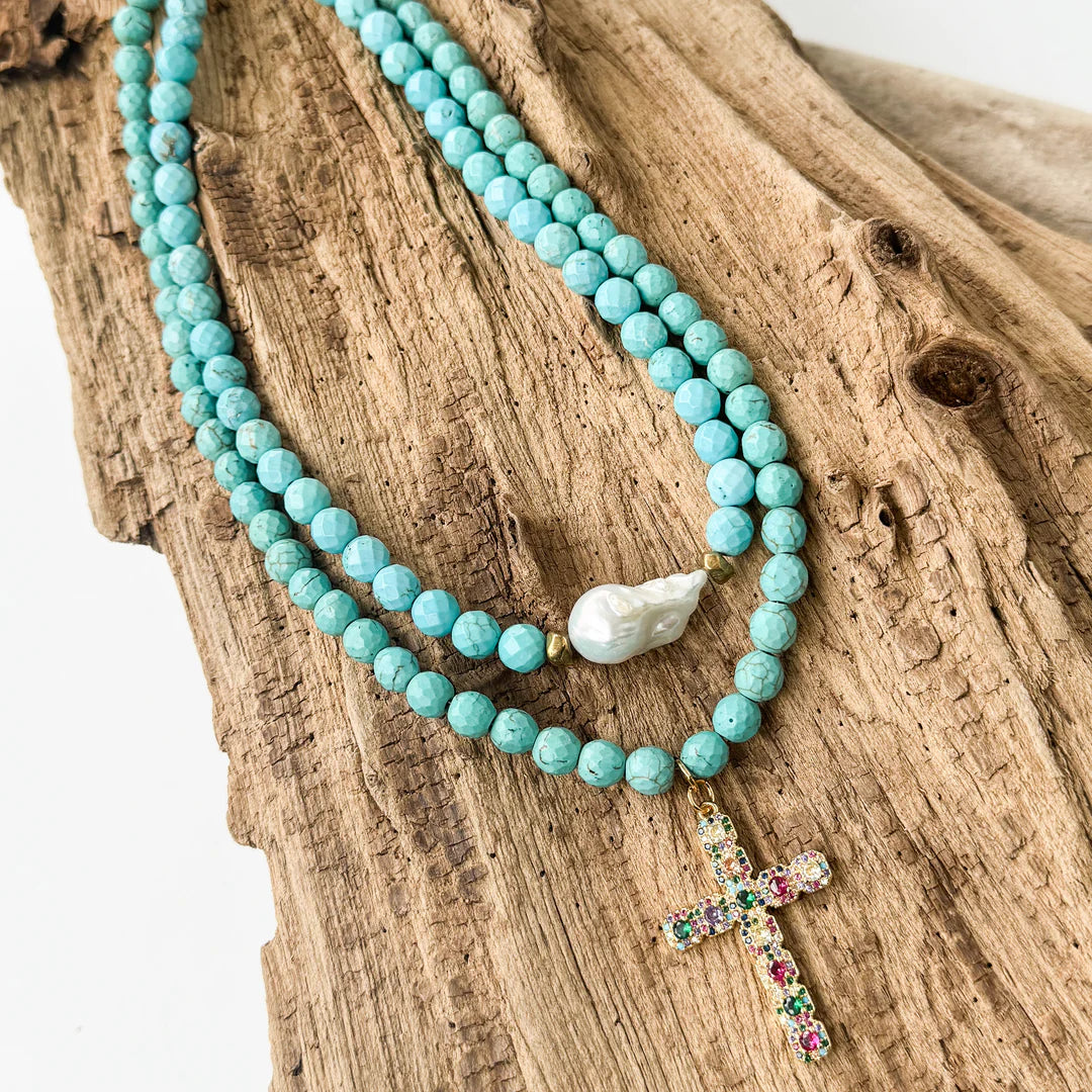 Multicolor Cross on Gemstone
