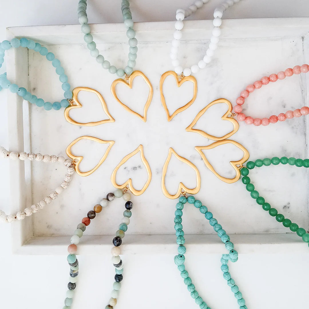 Gemstone Beaded Necklace with XL Heart