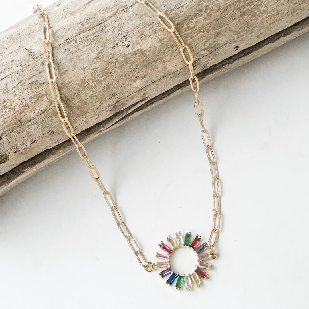 Rhinestone Rainbow Wheel on Small Paperclip Chain