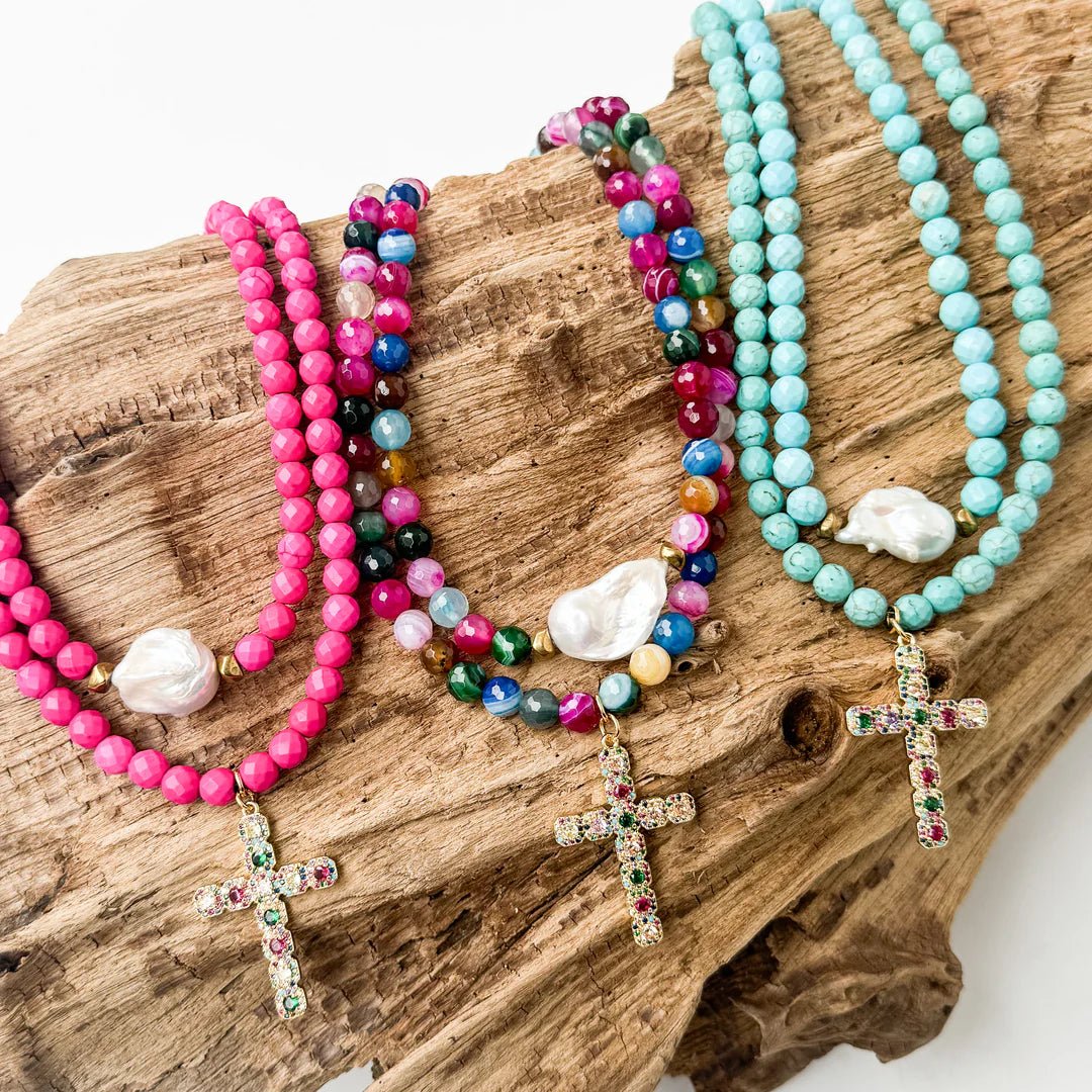Multicolor Cross on Gemstone