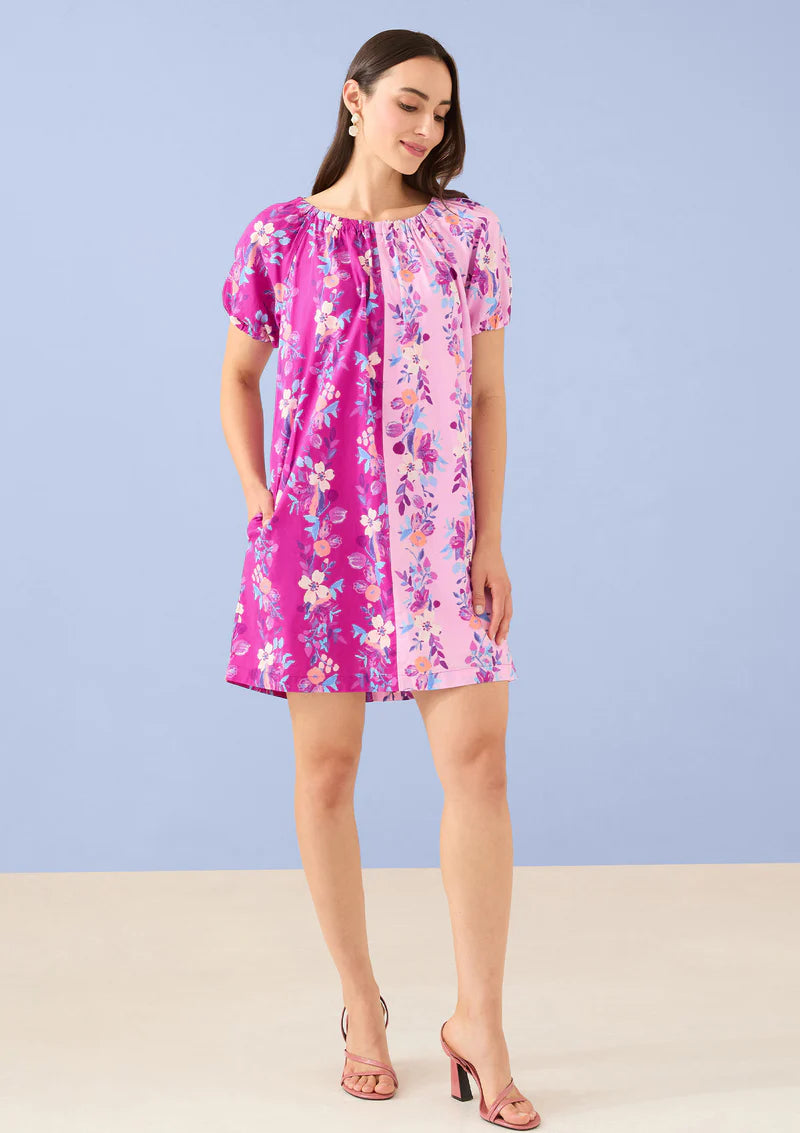 April Dress in Magenta Augusta Garden Stripe