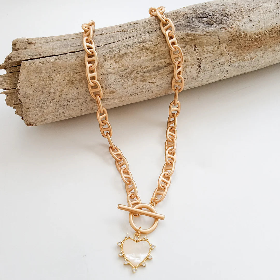 Mother of Pearl Heart on Helix Chain