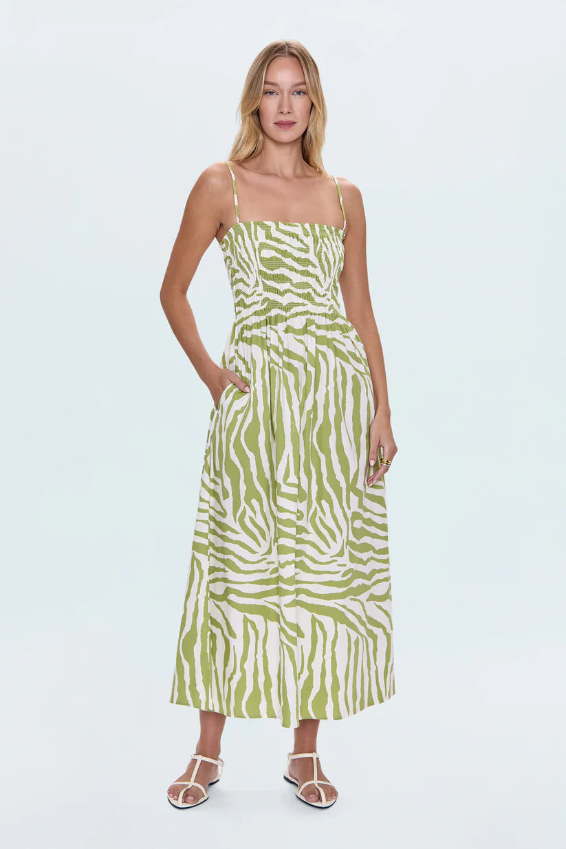 Bianca Smocked Bodice Dress in Safari Lime