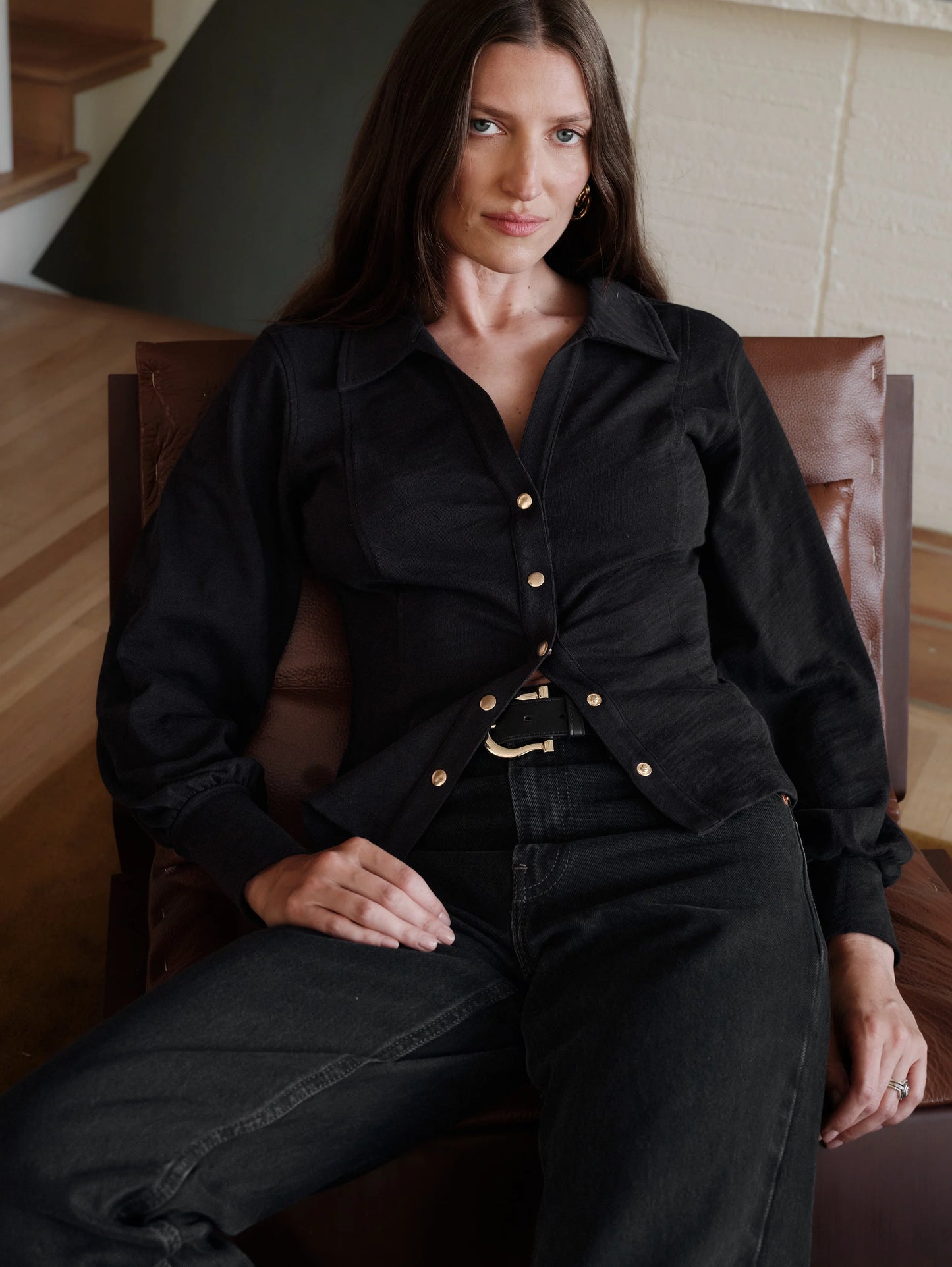 Bonnie Snap Top in Jet Black