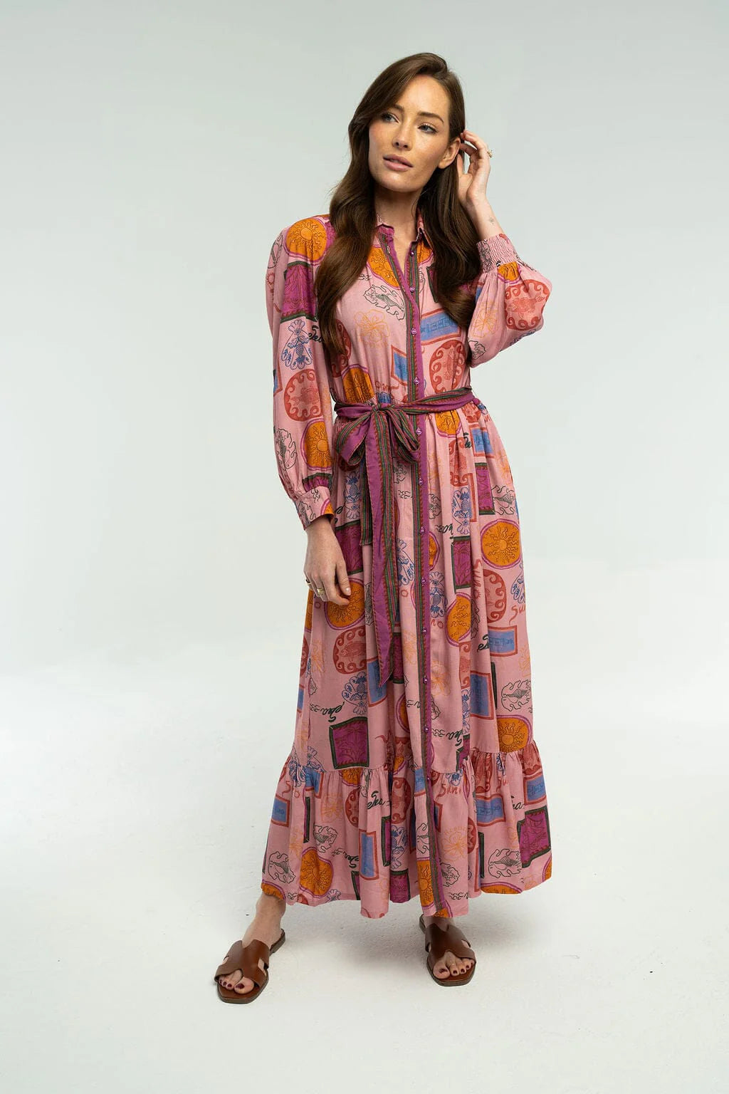 dakota floral maxi dress in Salmon Rose COLOR:Wine collection_wedding guest Fitted cocktail dress with neck silhouette falls in