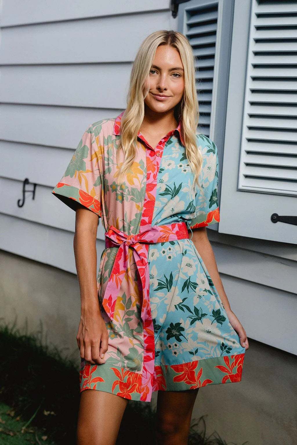 Elena Mini Dress in Colorblock Floral