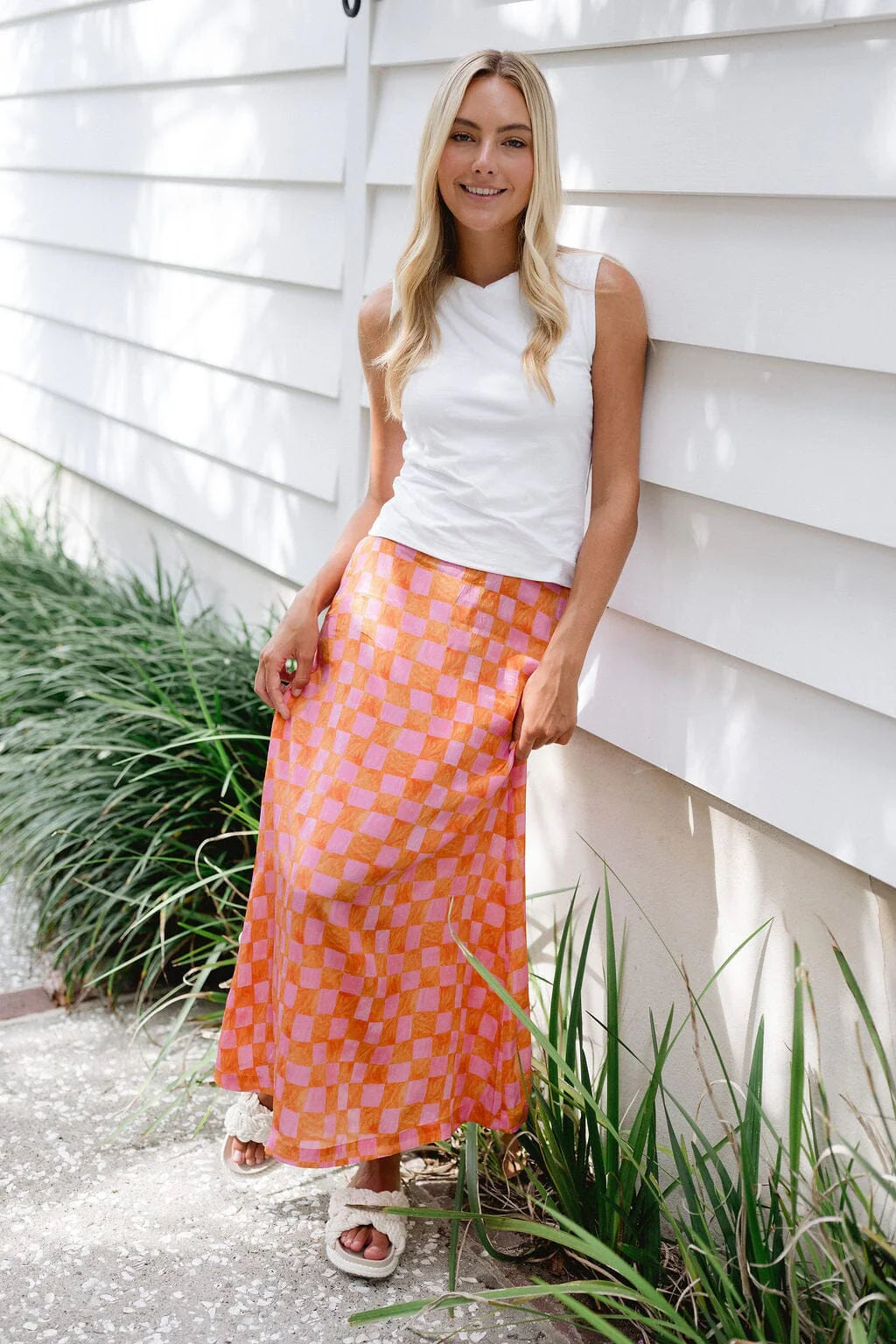 Tiffany Skirt in Sunset Checker Pink