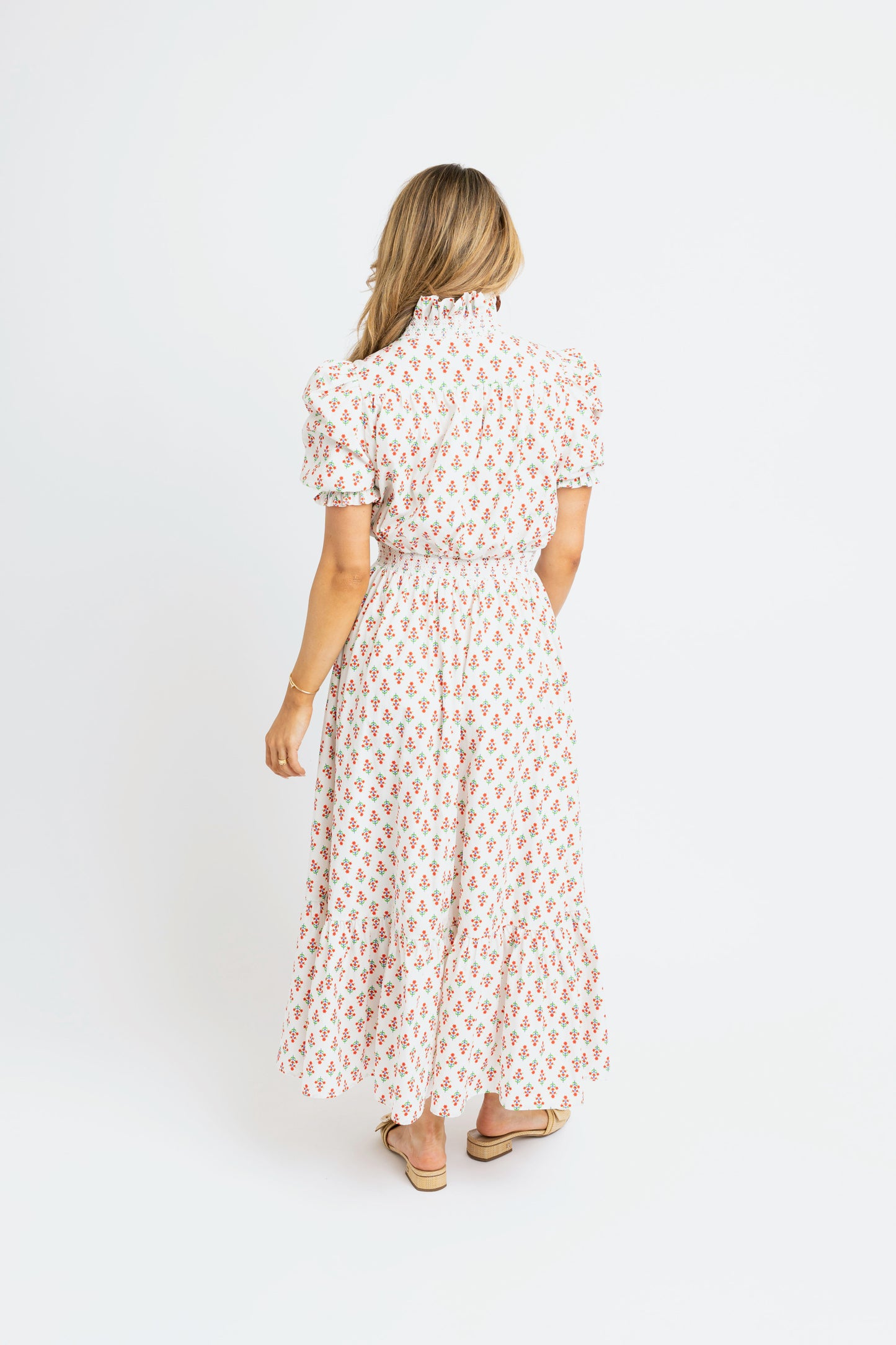 Digital Floral Ruffle Smock Maxi Dress