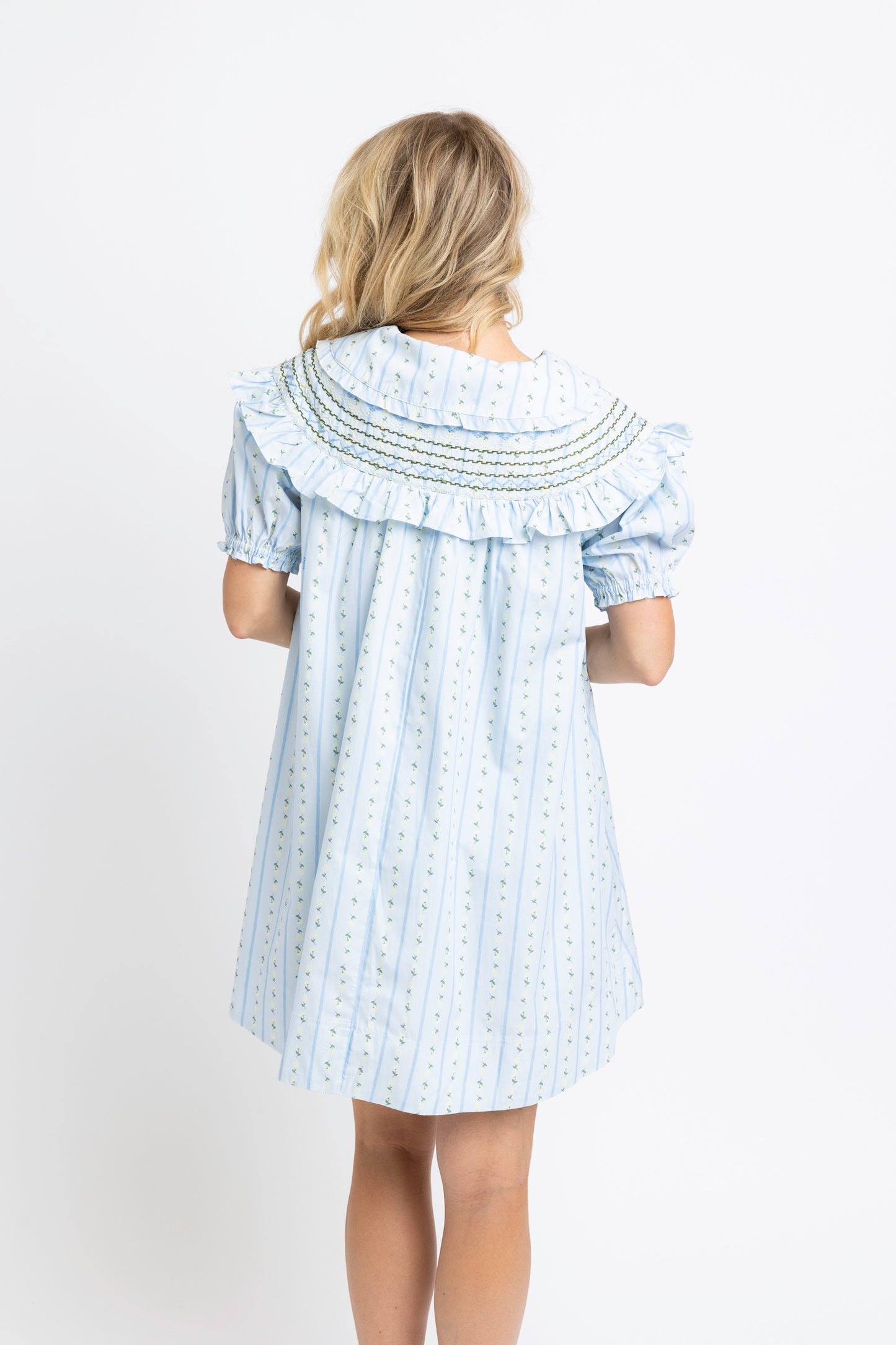 Floral Stripe Peterpan Short Dress