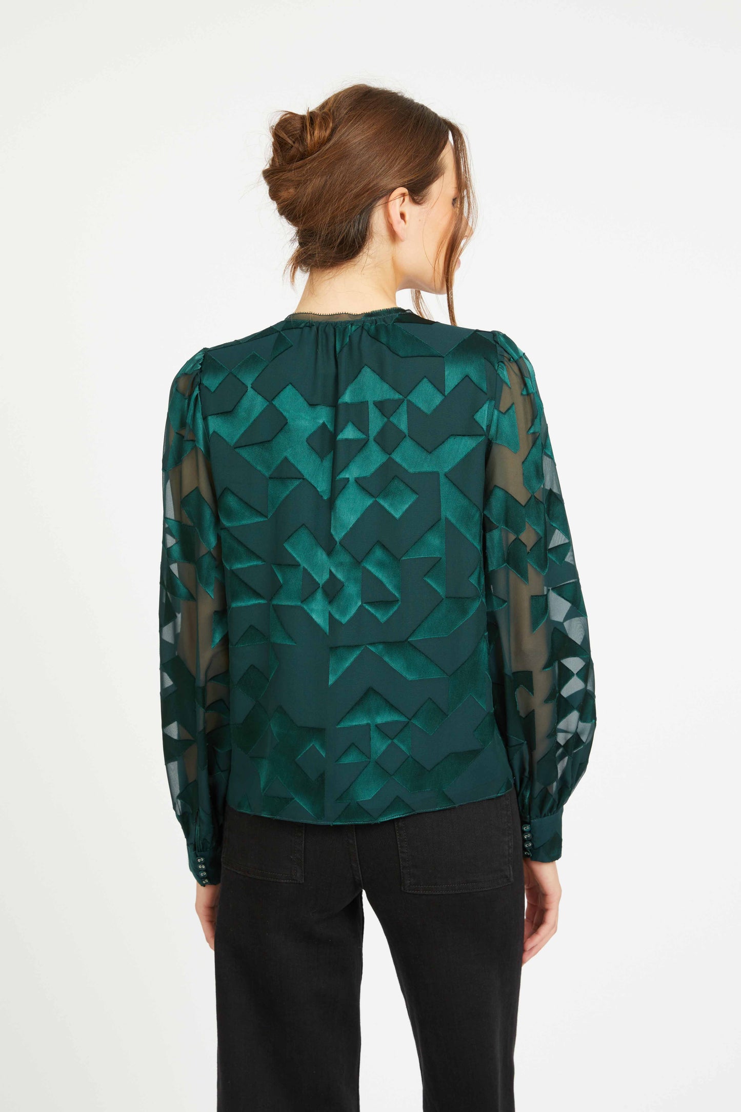 Ruby Top in Sea Moss Silk Geo Burnout