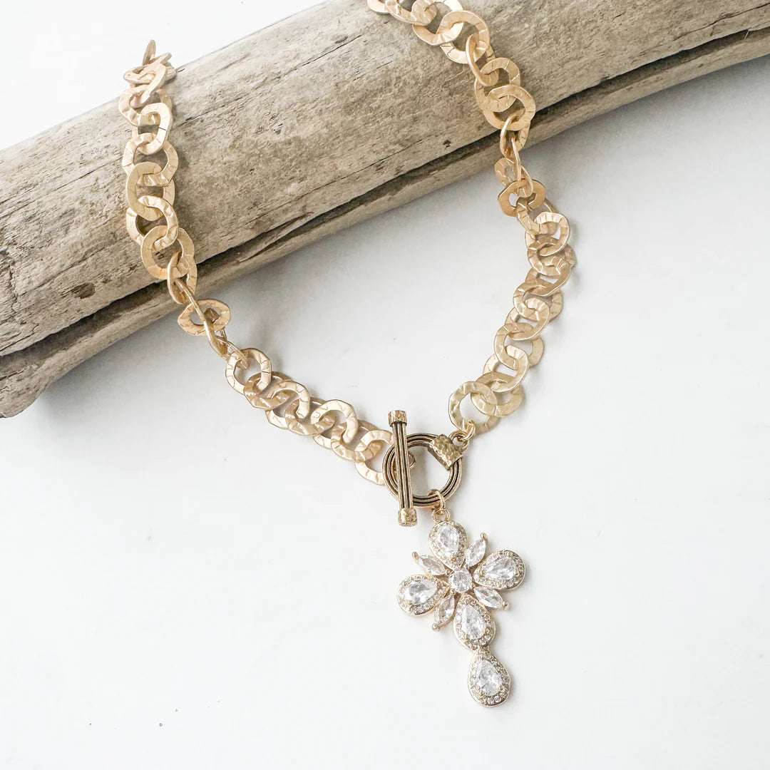 Washer Chain with Rhinestone Cross