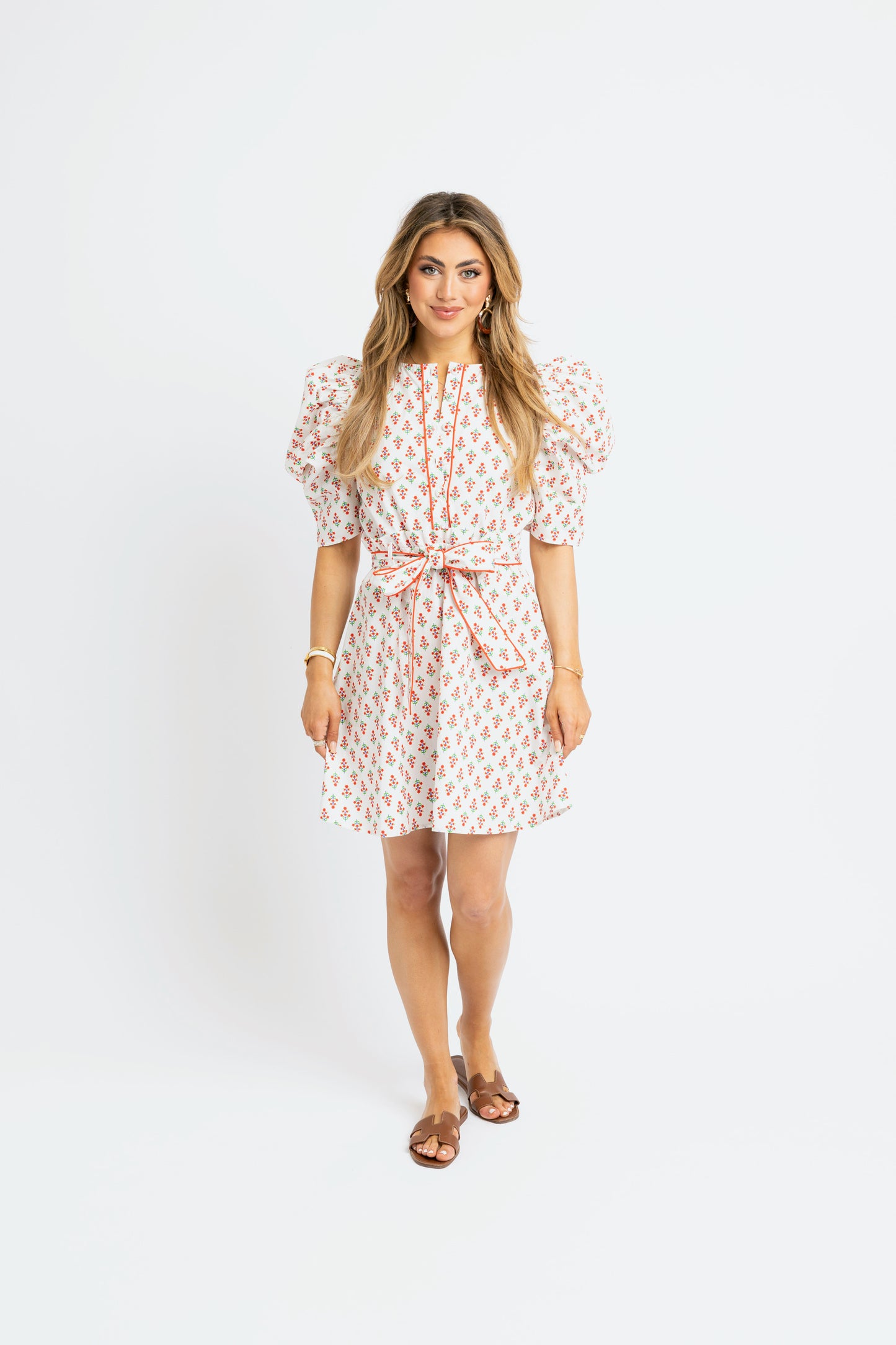 Digital Floral Short Shirt Dress with Tie