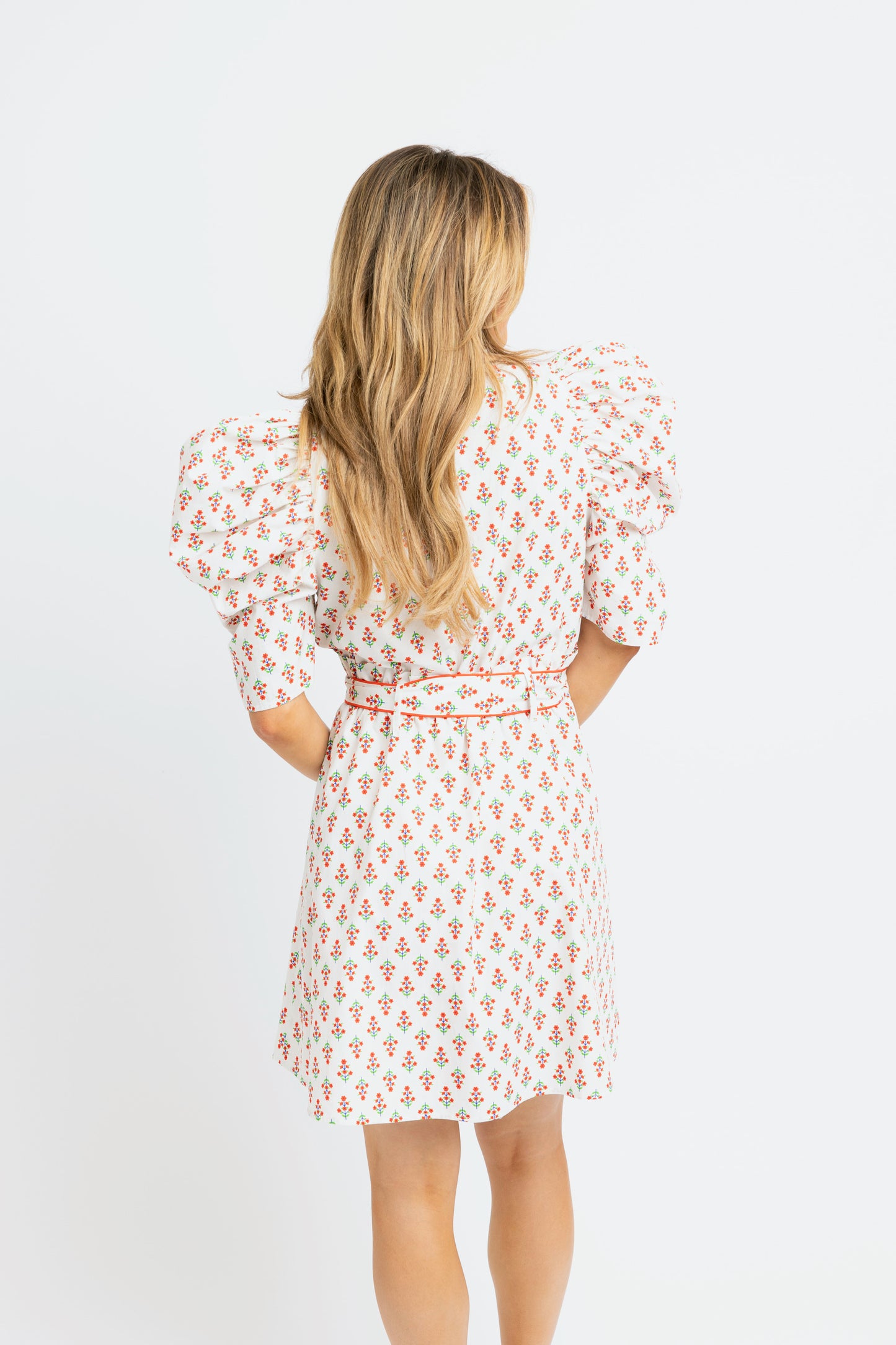 Digital Floral Short Shirt Dress with Tie