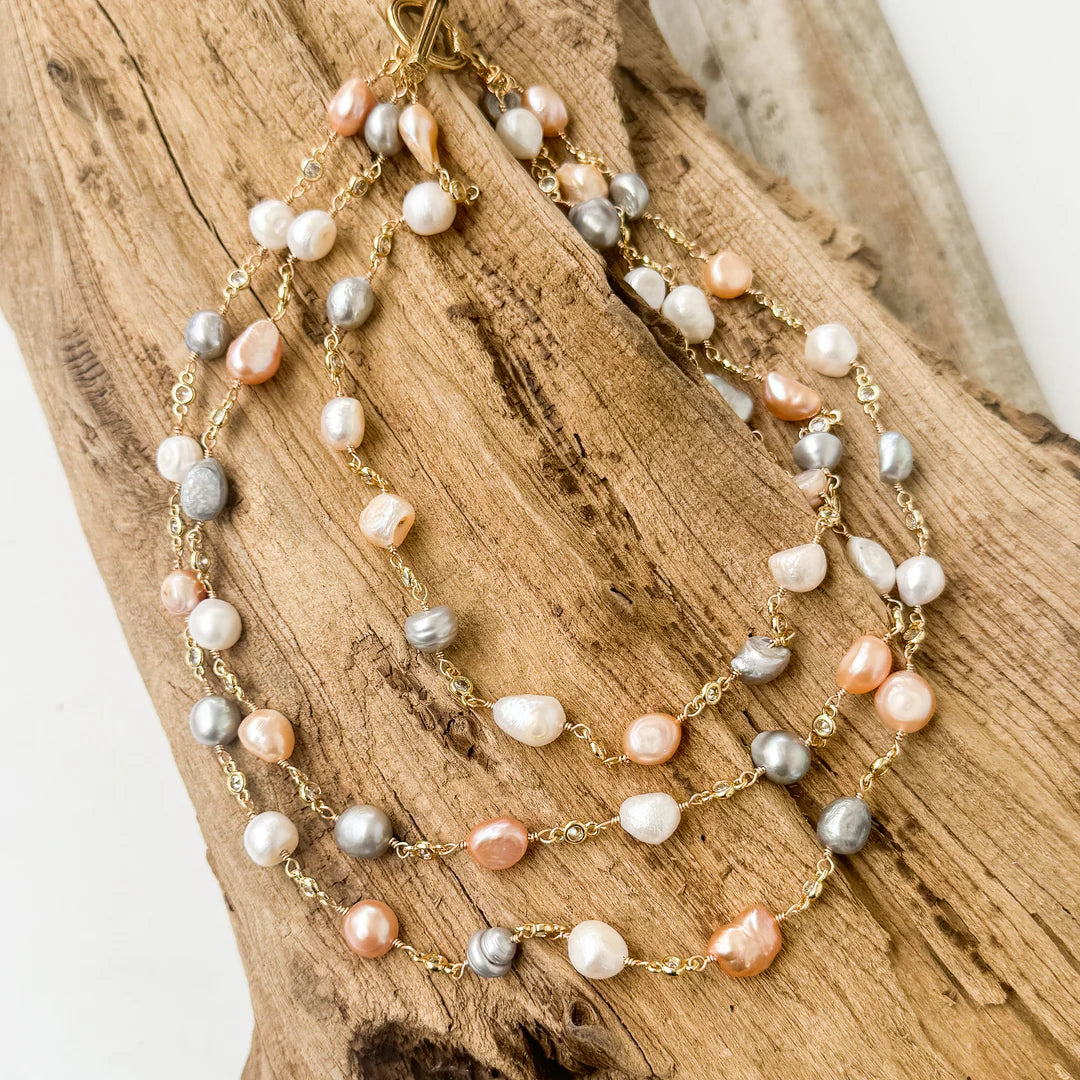 Triple Layer Pearl Rosary Necklace