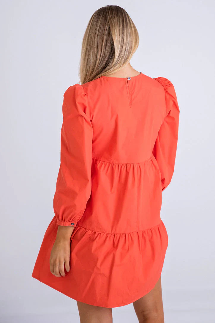 Poplin Tiered Dress in Coral