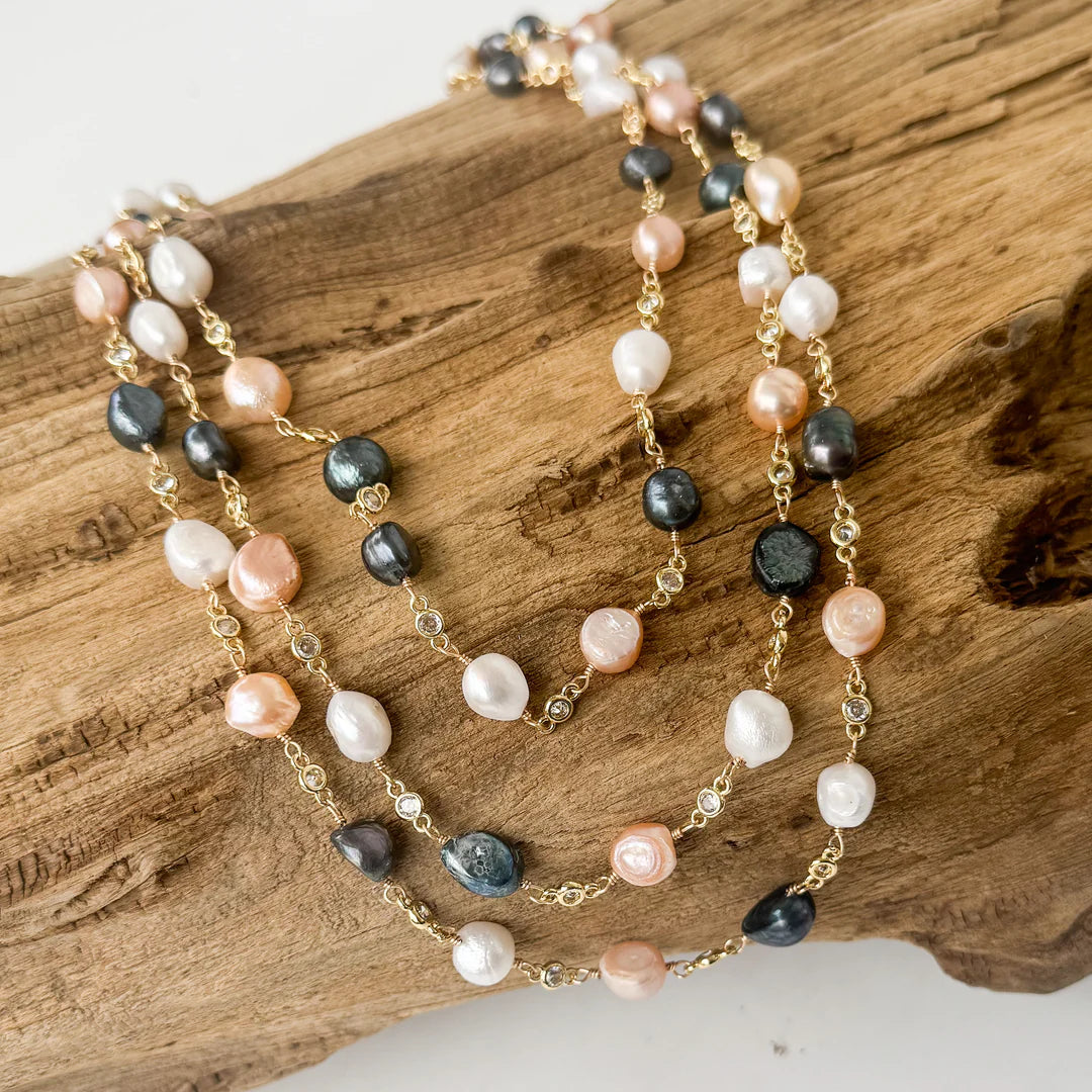 Triple Layer Pearl Rosary Necklace