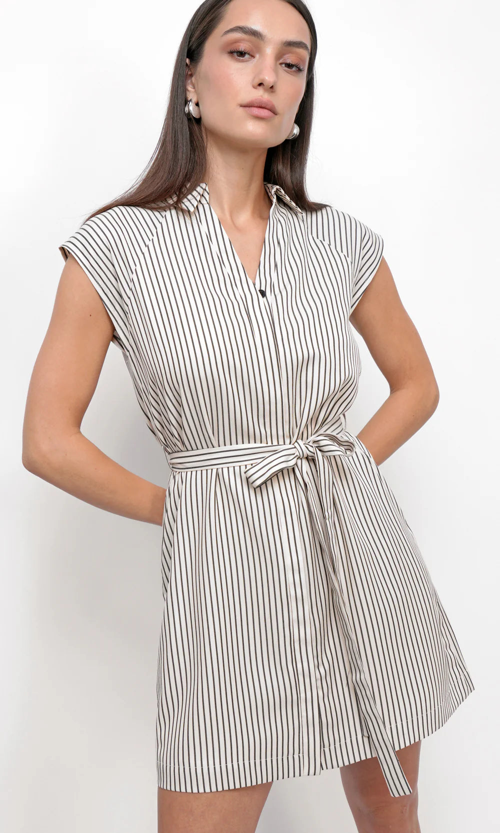 Snider Stripe Shirt Dress in Sand/Black