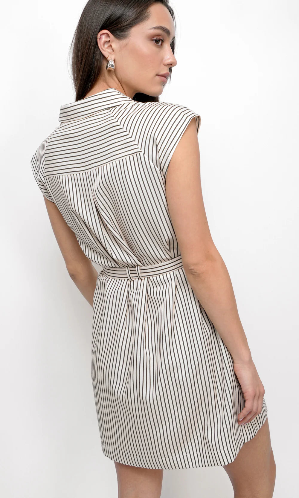 Snider Stripe Shirt Dress in Sand/Black