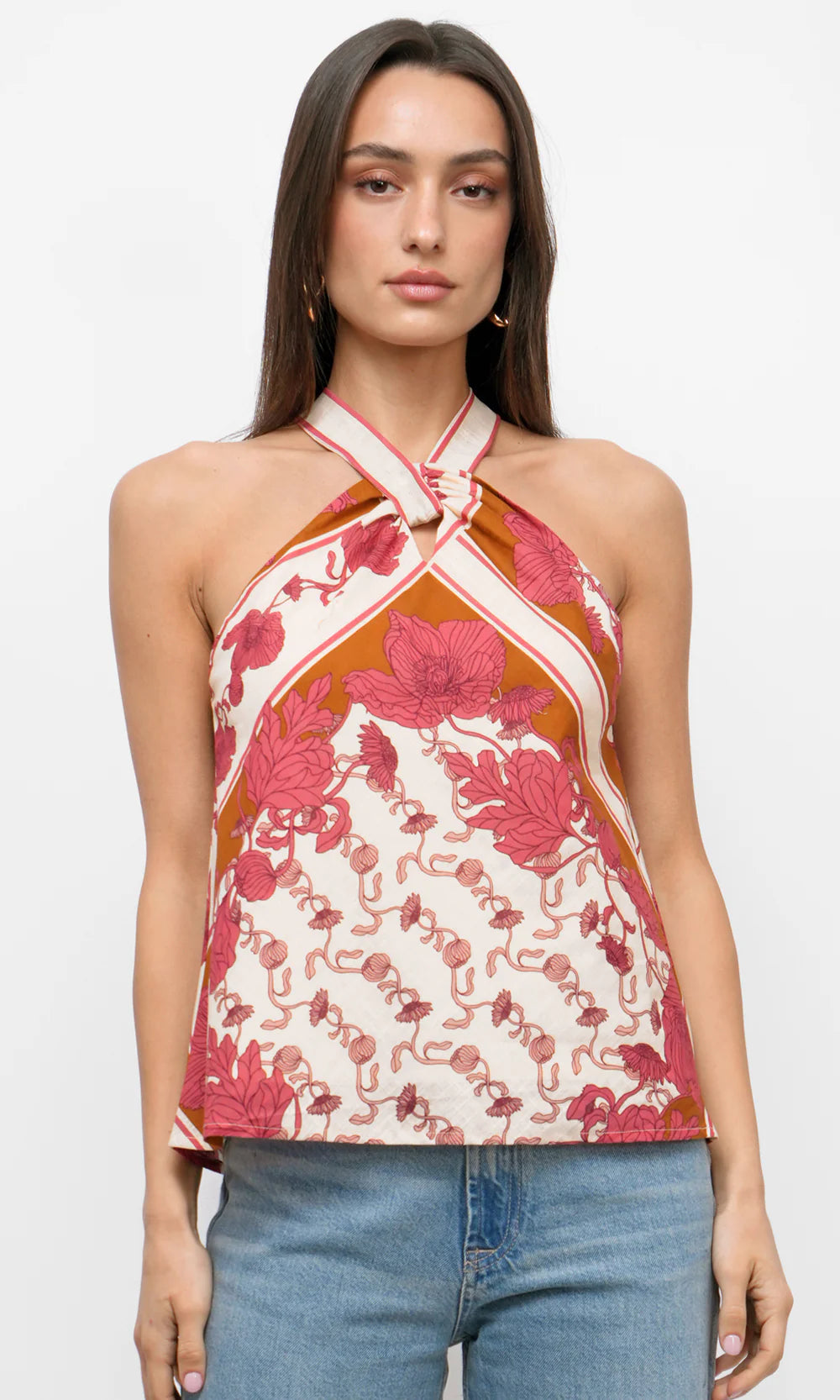 Oliveira Halter Top in Ecru/Coral