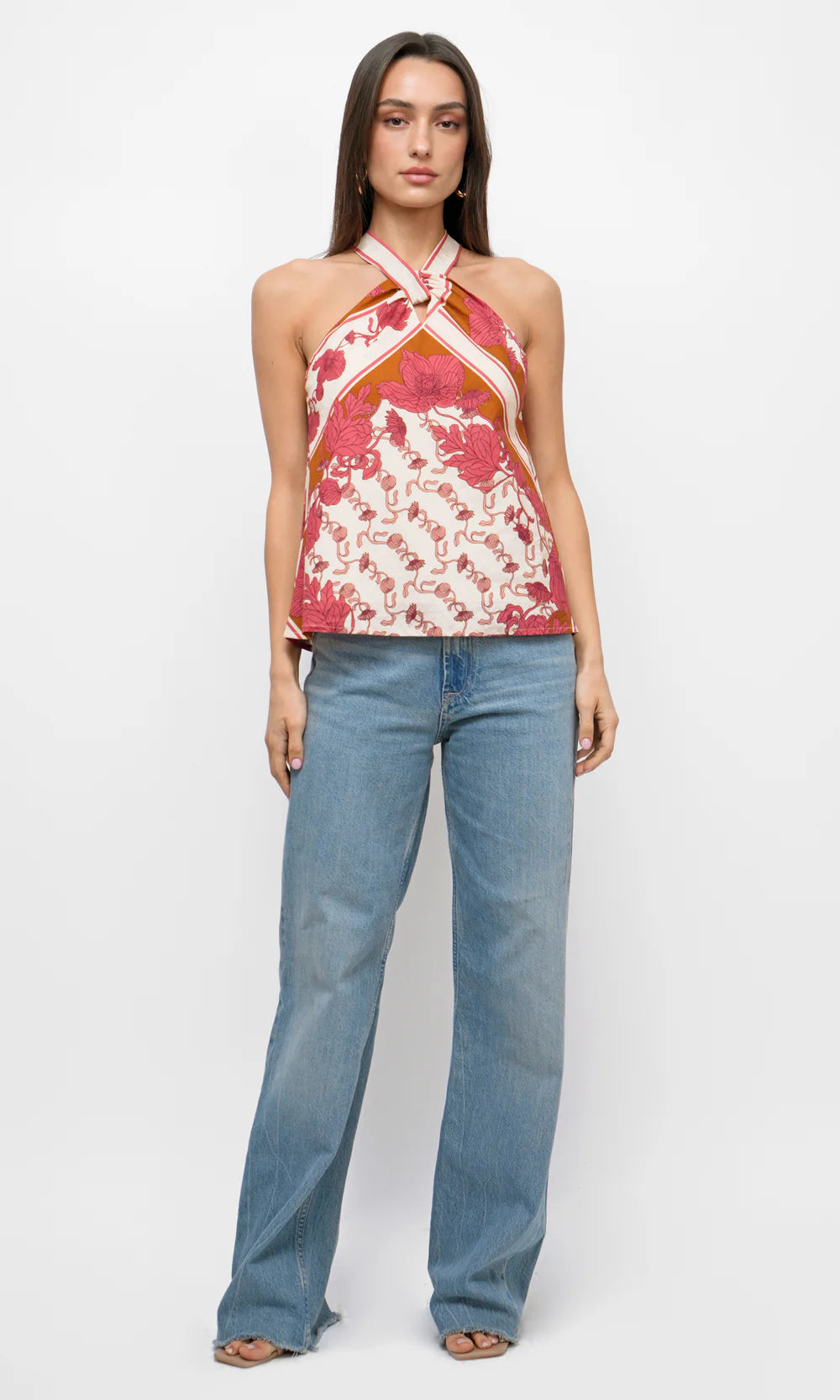 Oliveira Halter Top in Ecru/Coral