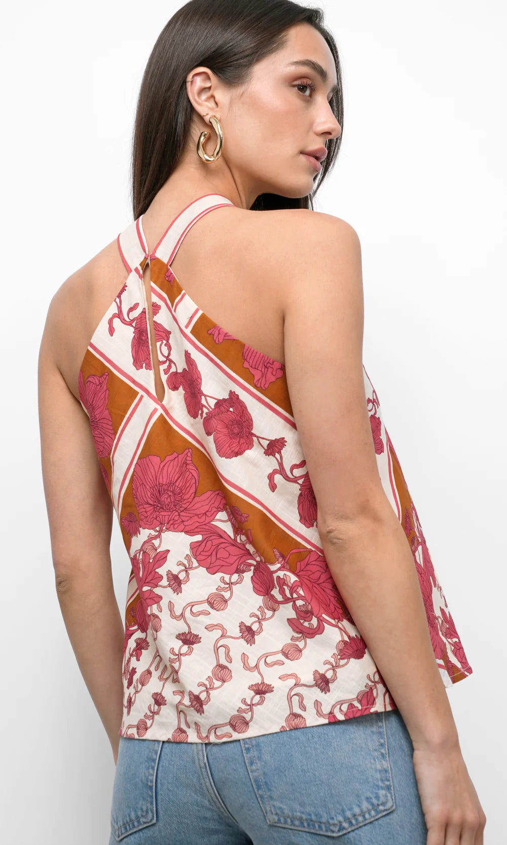 Oliveira Halter Top in Ecru/Coral