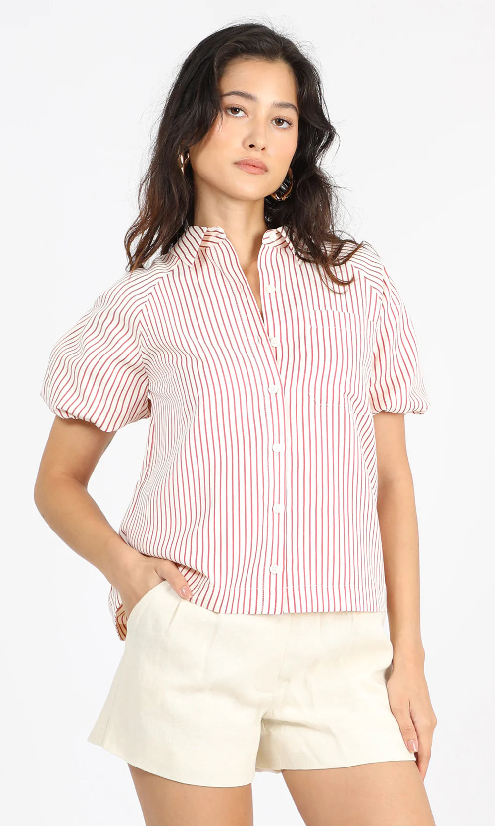 Dennis Bubble Sleeve Blouse in Hibiscus