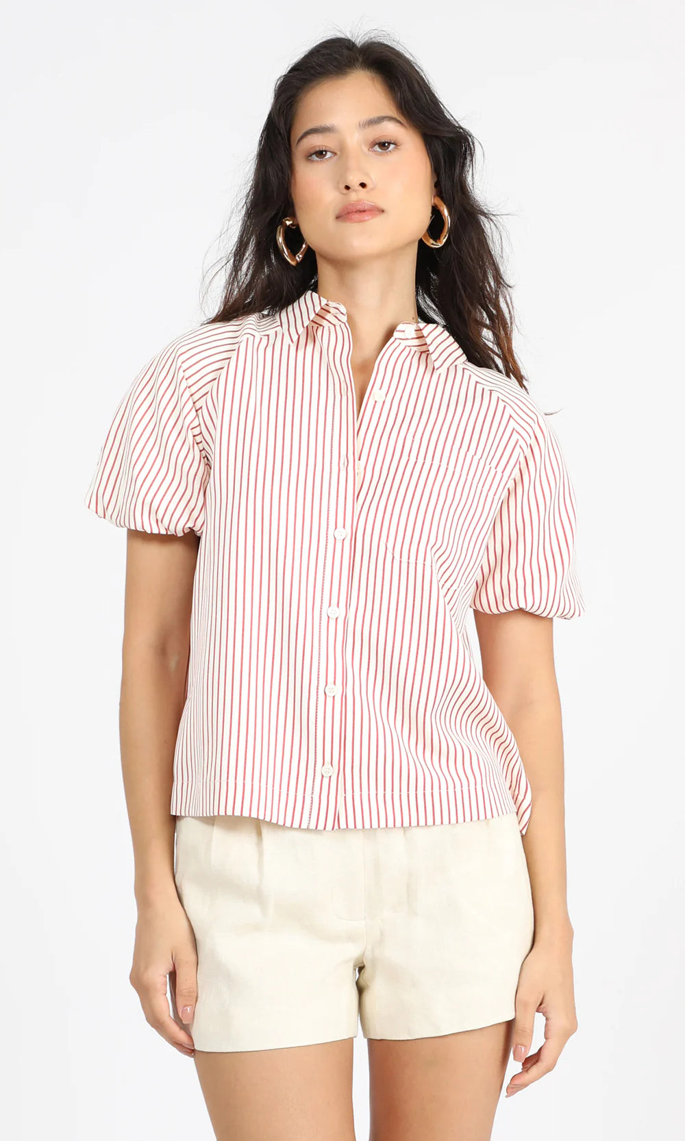Dennis Bubble Sleeve Blouse in Hibiscus