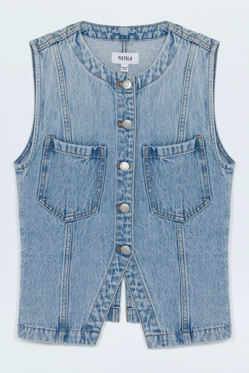 Gia Fitted Denim Vest in Gaze