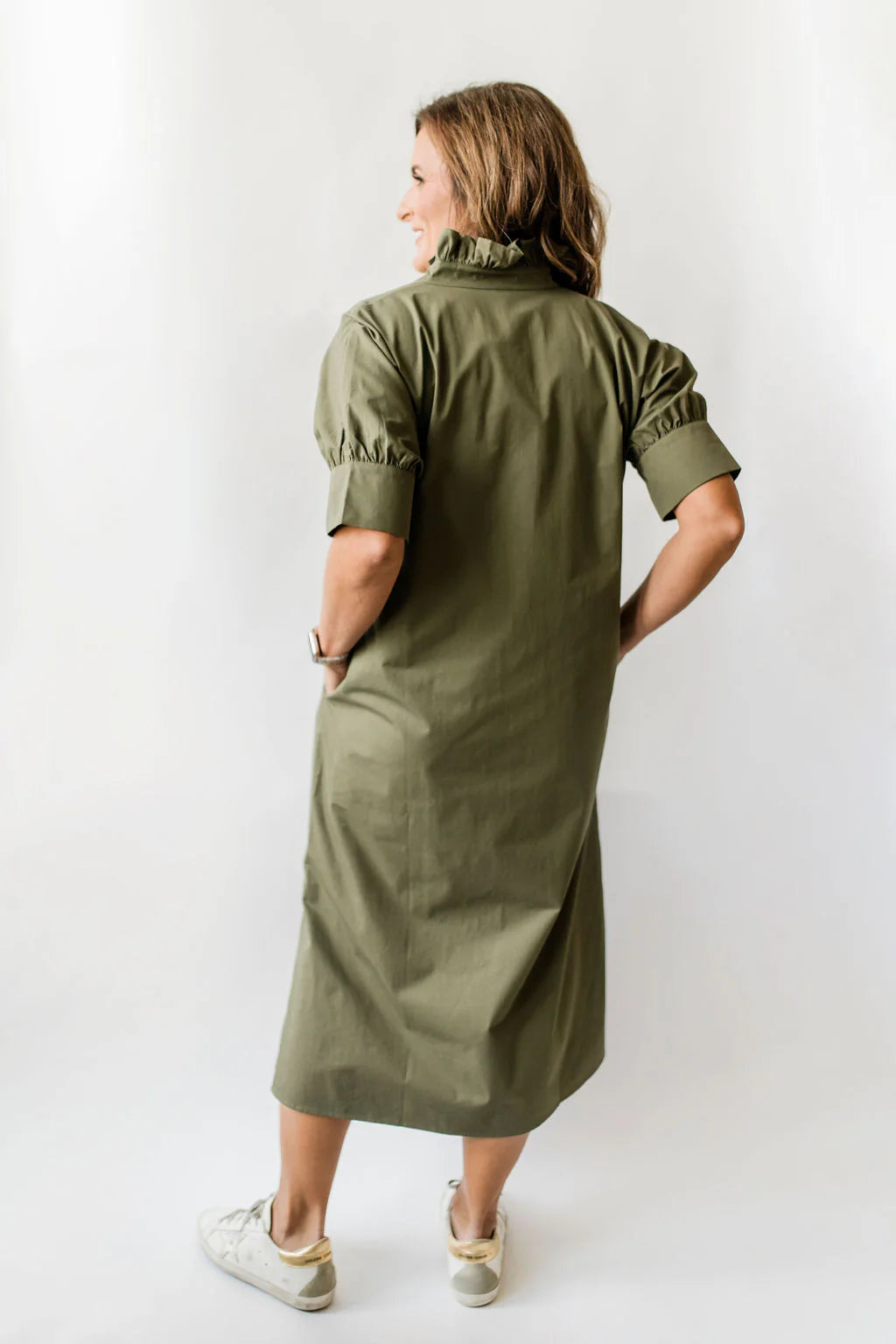 The Short Sleeve Ruffle Long Shirt Dress