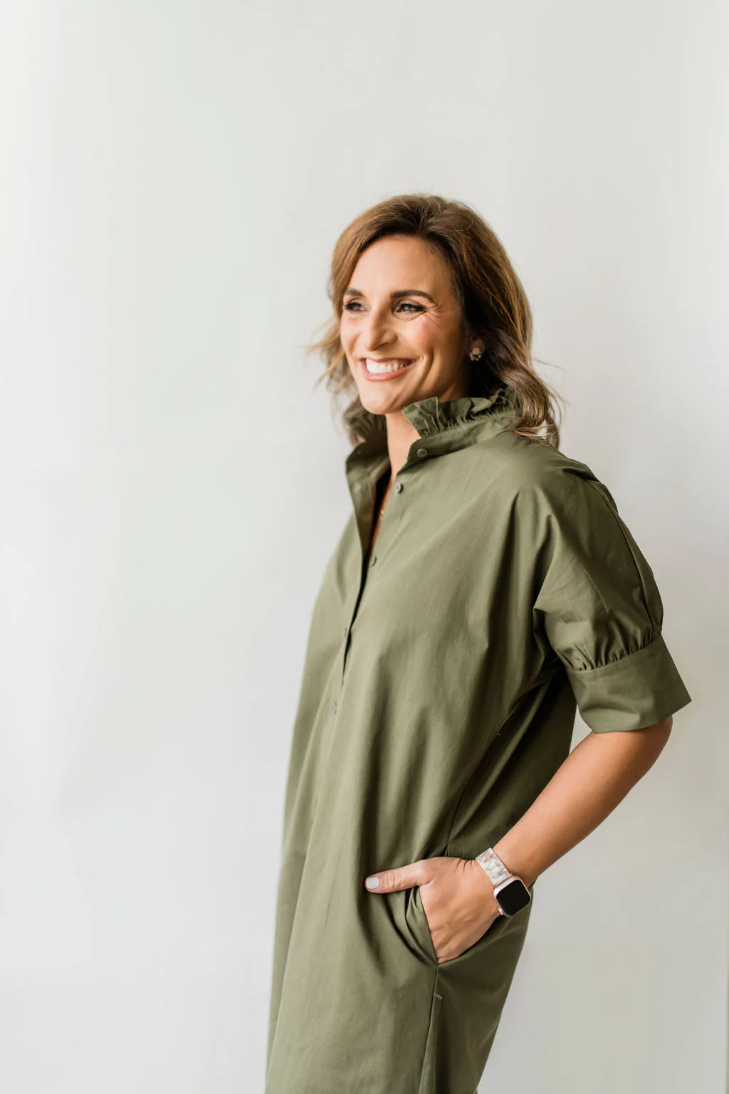 The Short Sleeve Ruffle Long Shirt Dress