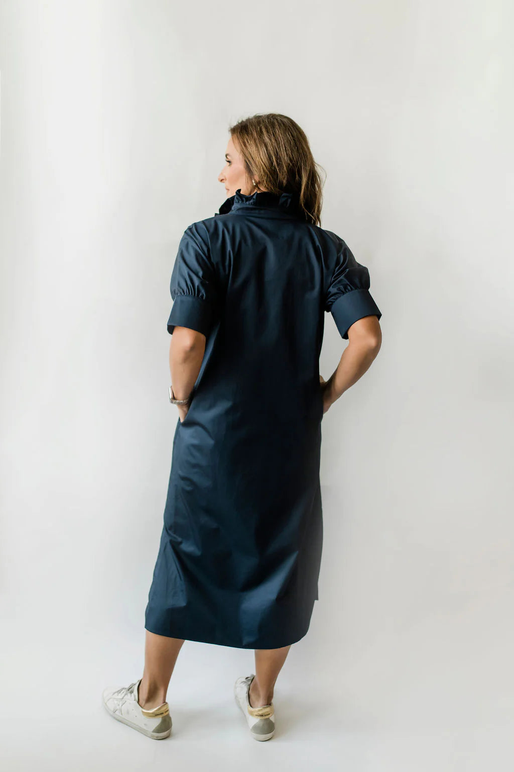 The Short Sleeve Ruffle Long Shirt Dress