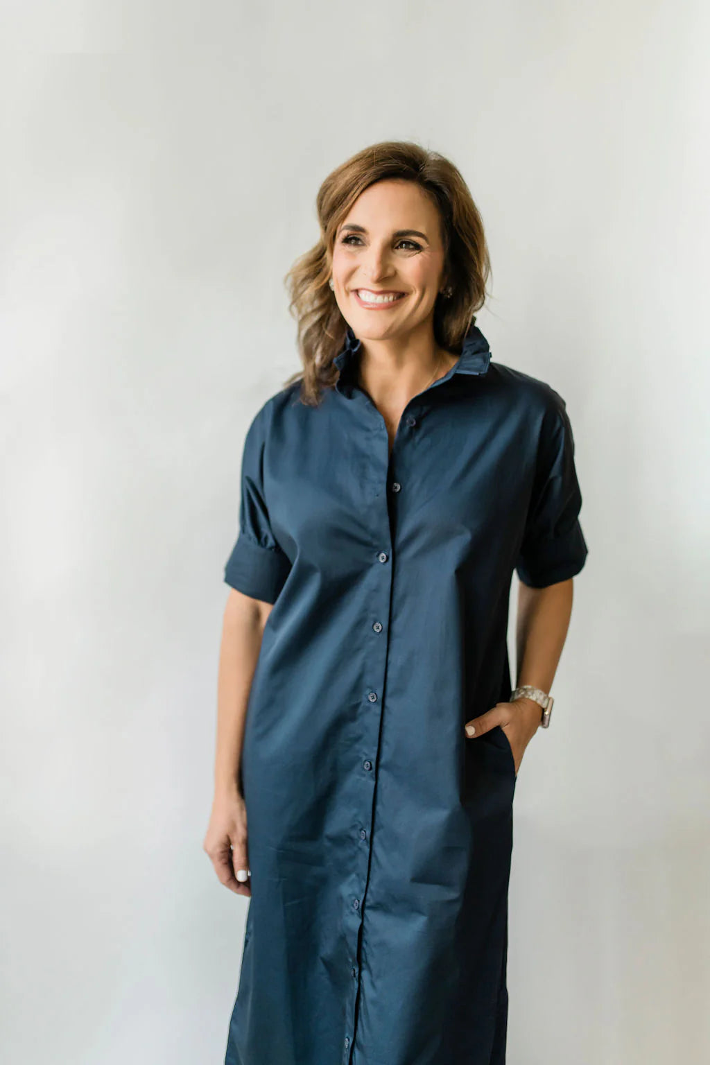The Short Sleeve Ruffle Long Shirt Dress