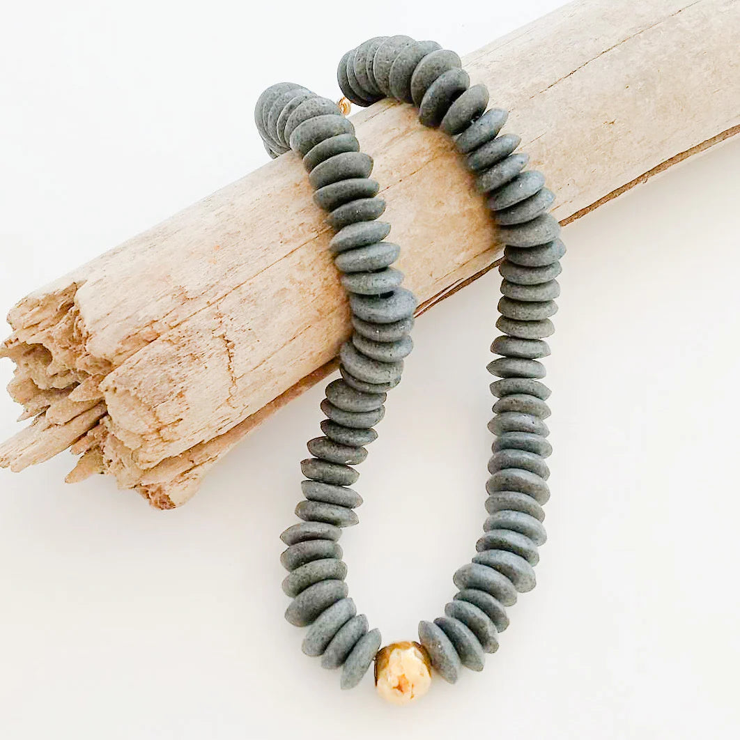 Heishi Clay Choker w/ Hammered Ball