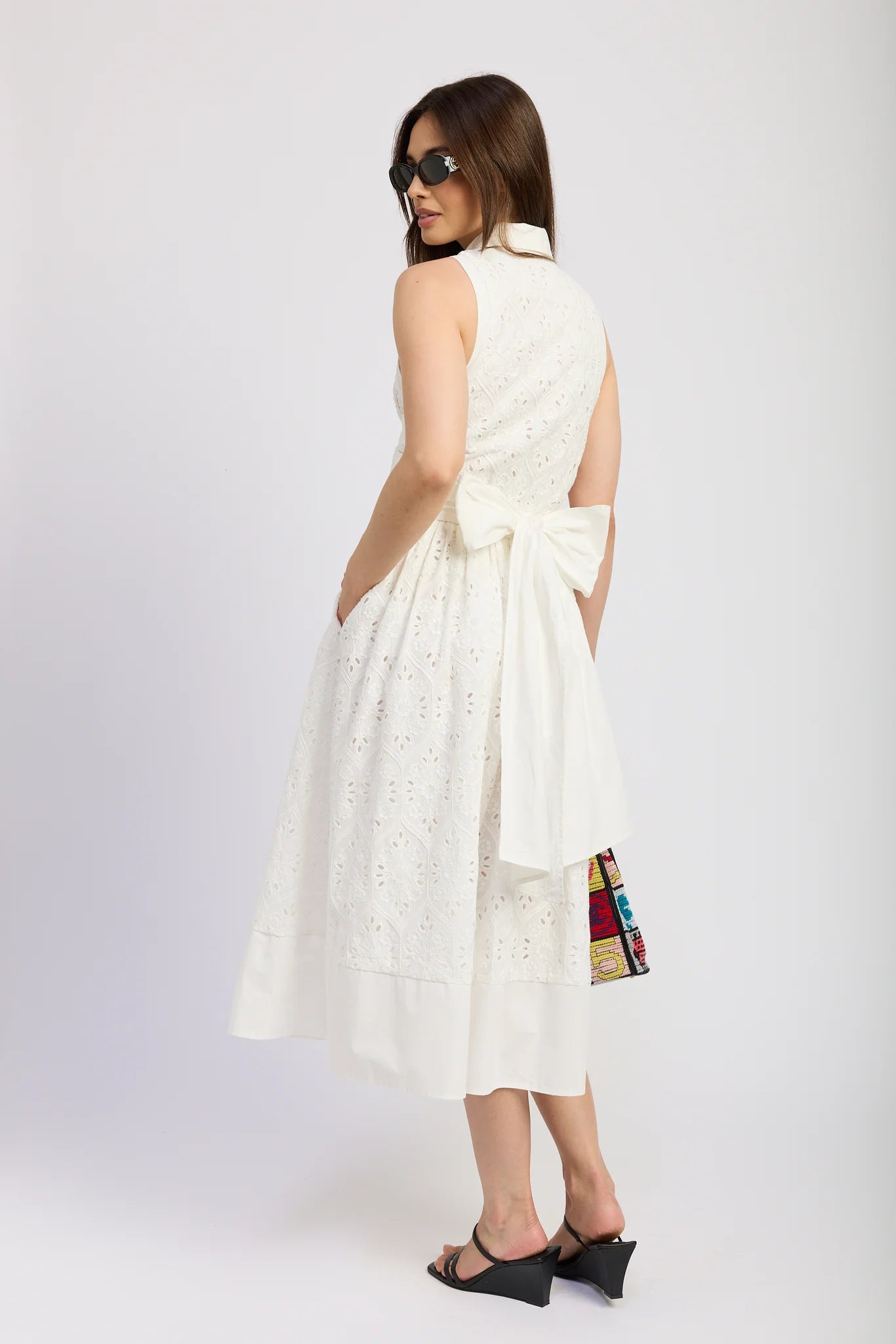 Courtney Midi Dress in White Eyelet