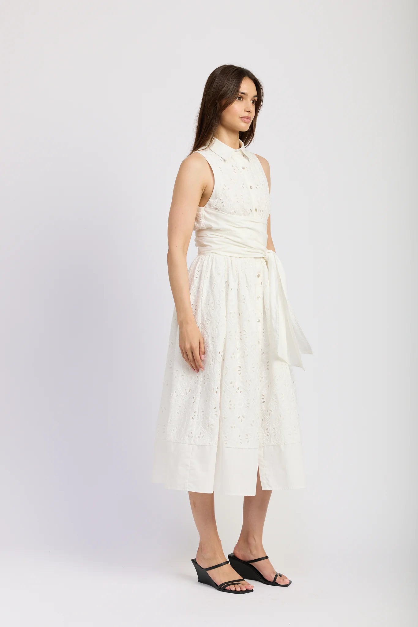 Courtney Midi Dress in White Eyelet