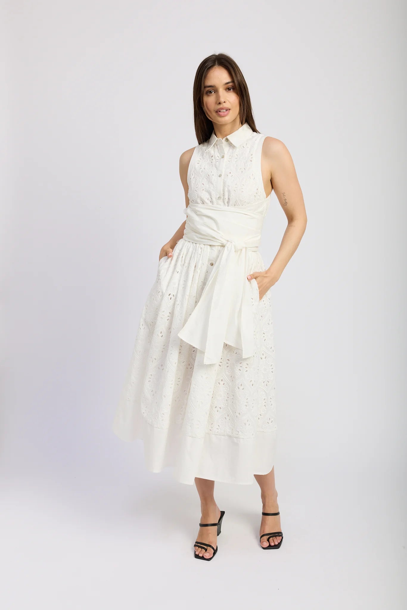 Courtney Midi Dress in White Eyelet