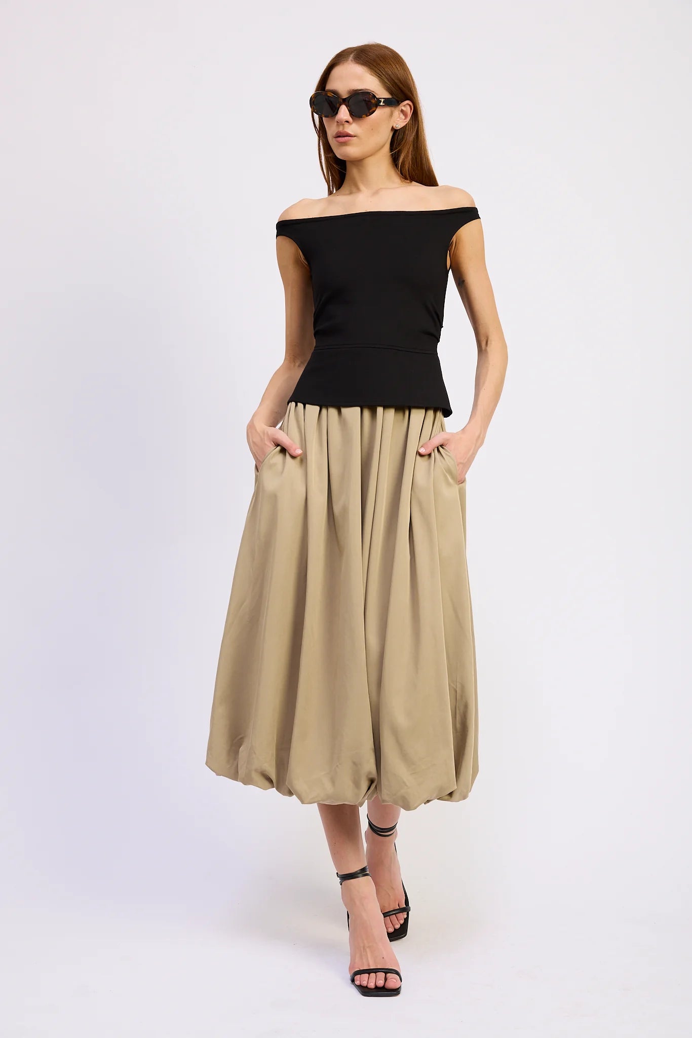 Autumn Mixed Media Midi Dress in Khaki