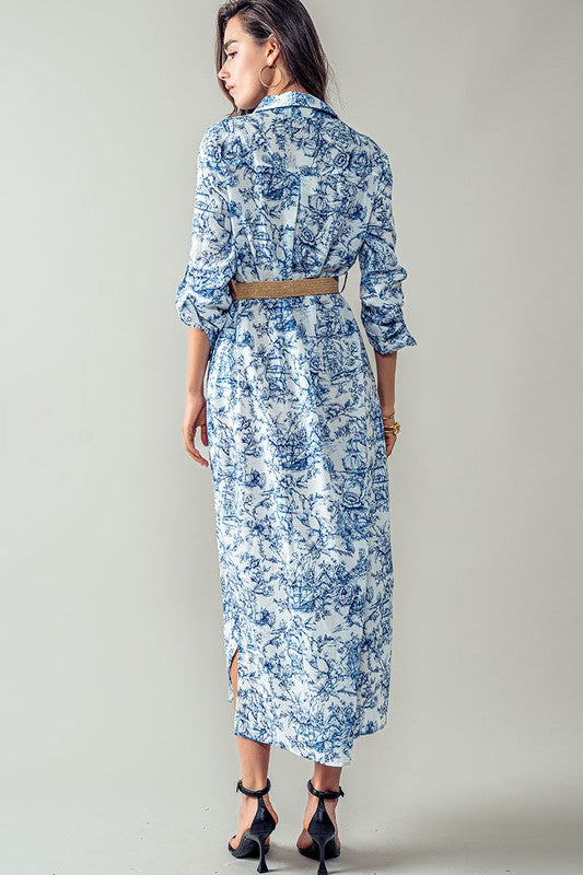 Azure Bloom Floral Shirt Dress in Blue