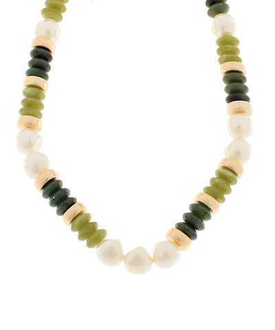 Marbled Bead & Pearl & Gold Rondelle Necklace