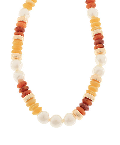 Marbled Bead & Pearl & Gold Rondelle Necklace