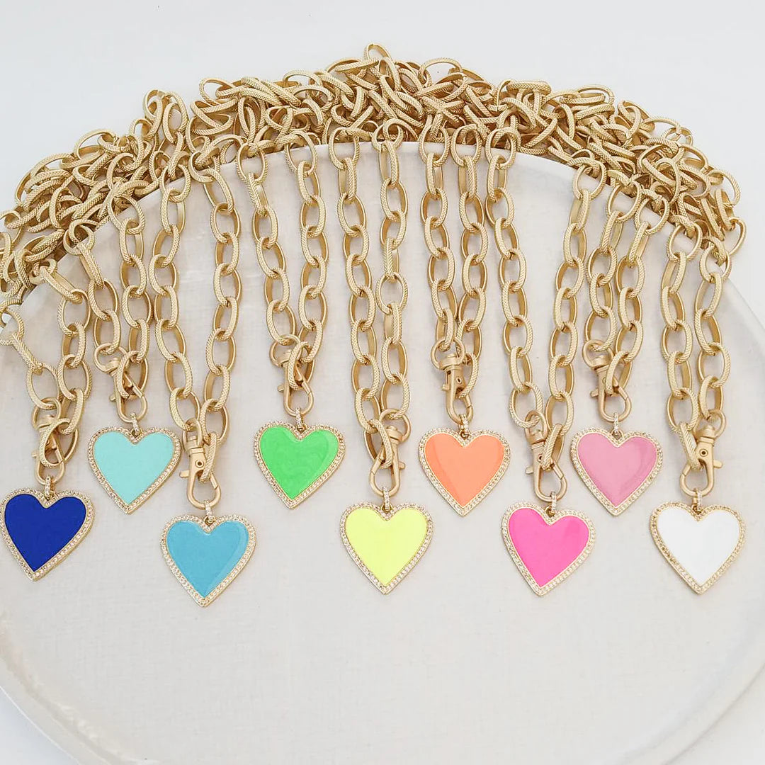 Etched Gold Chain with Enamel Heart